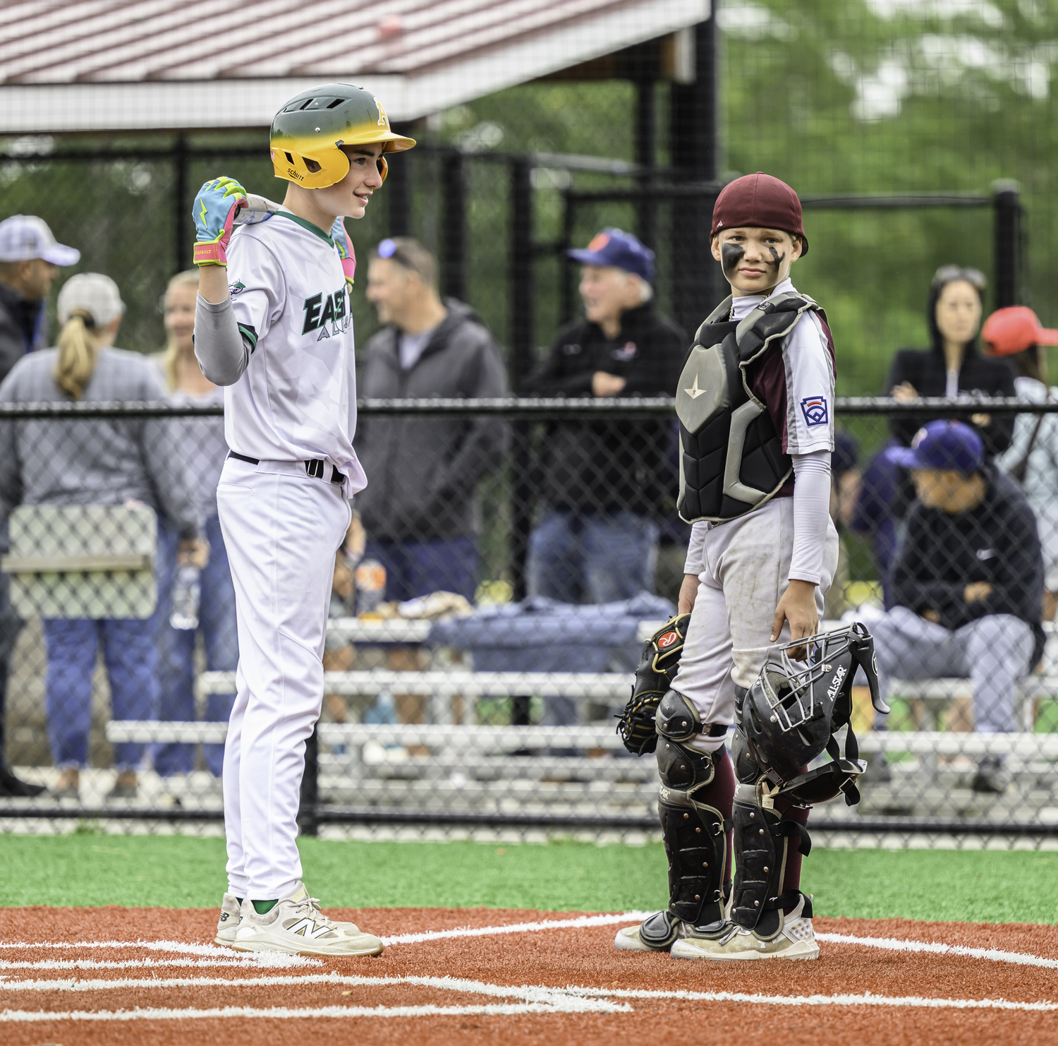 East End's Gabe Dawson, left, and Southampton's Nash Lysogorski during a break in the action. MARIANNE BARNETT