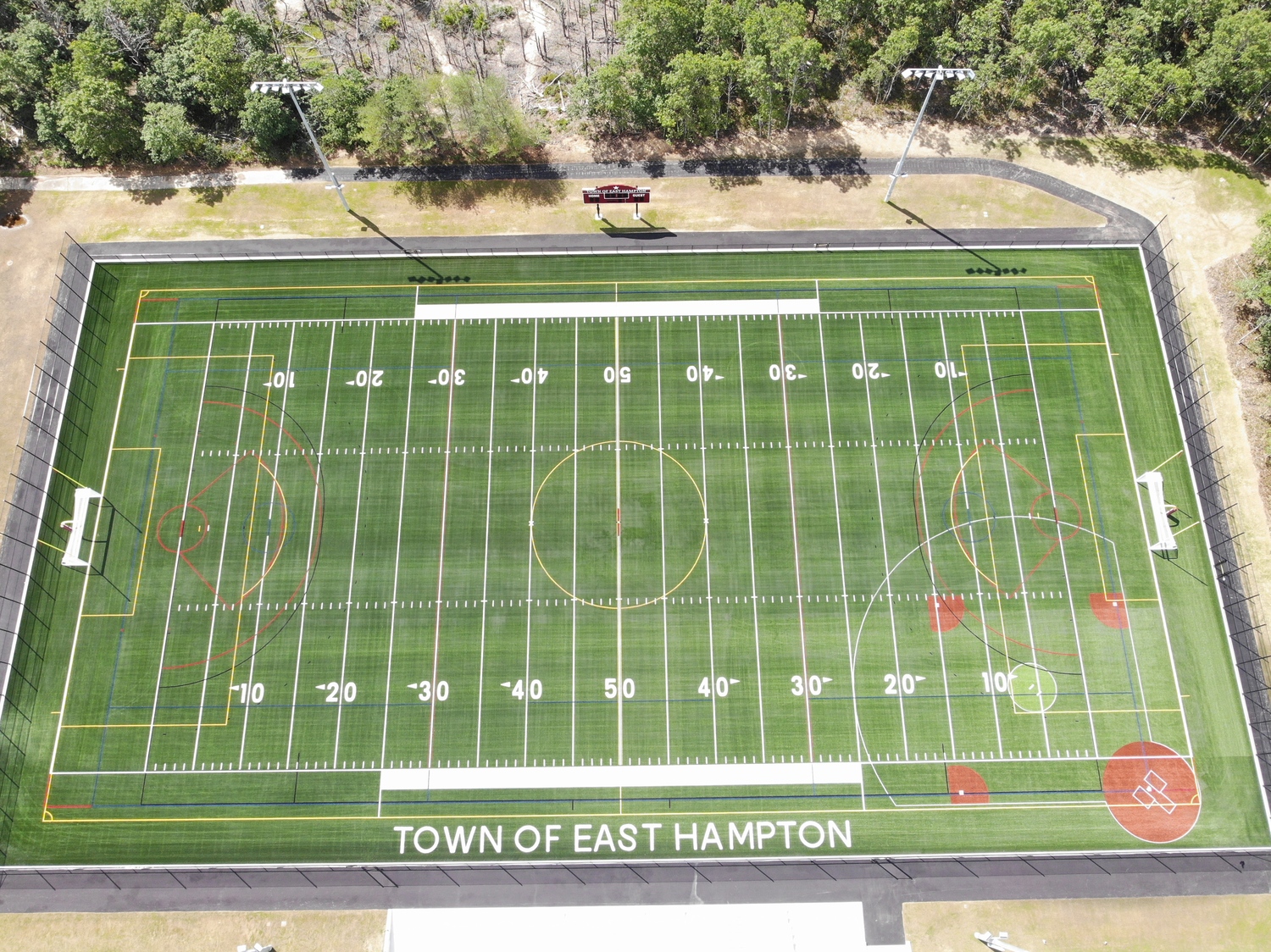 The multi-use recreational field on Stephen Hands Path is now open to the public. The town government broke ground in February. The complex is suited for football, field hockey and soccer, among other sports. COURTESY EAST HAMPTON TOWN