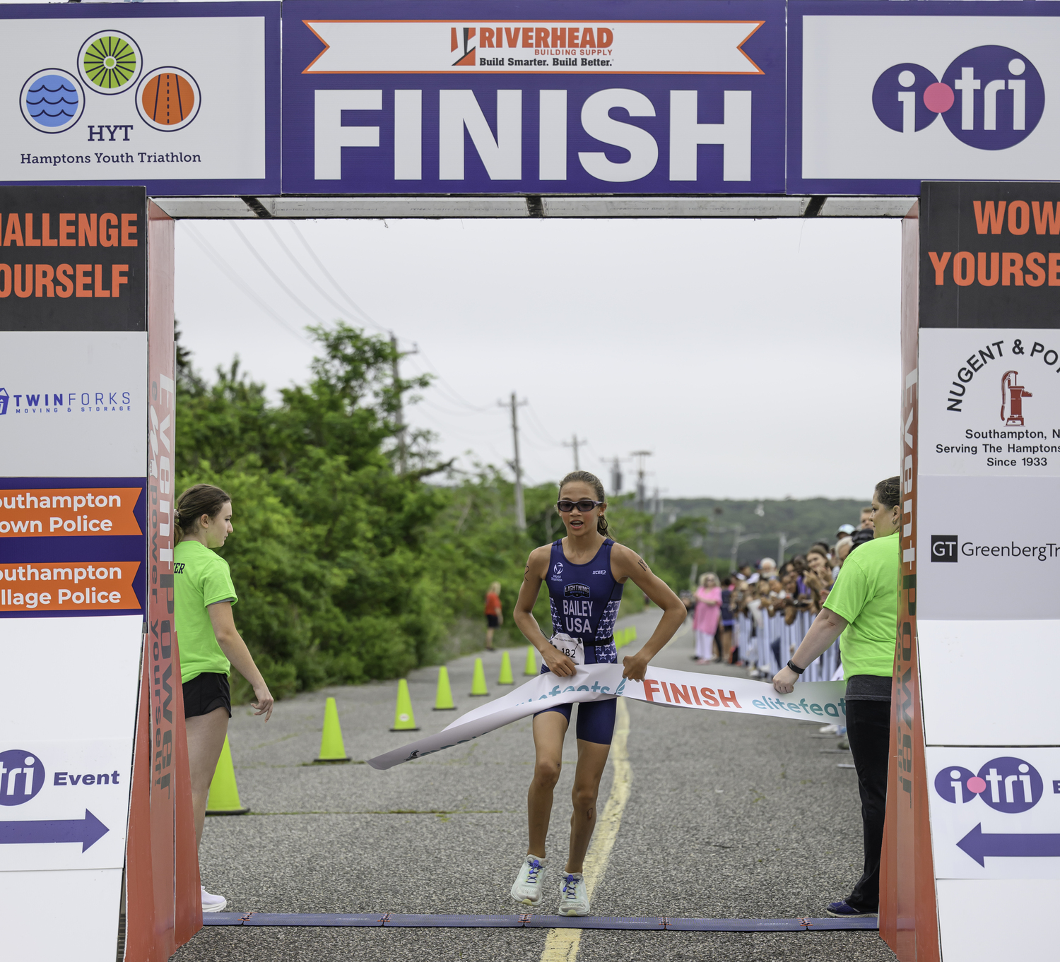 Catherine Bailey of Port Jefferson was the first girl to cross the finish line on Saturday morning.  MARIANNE BARNETT