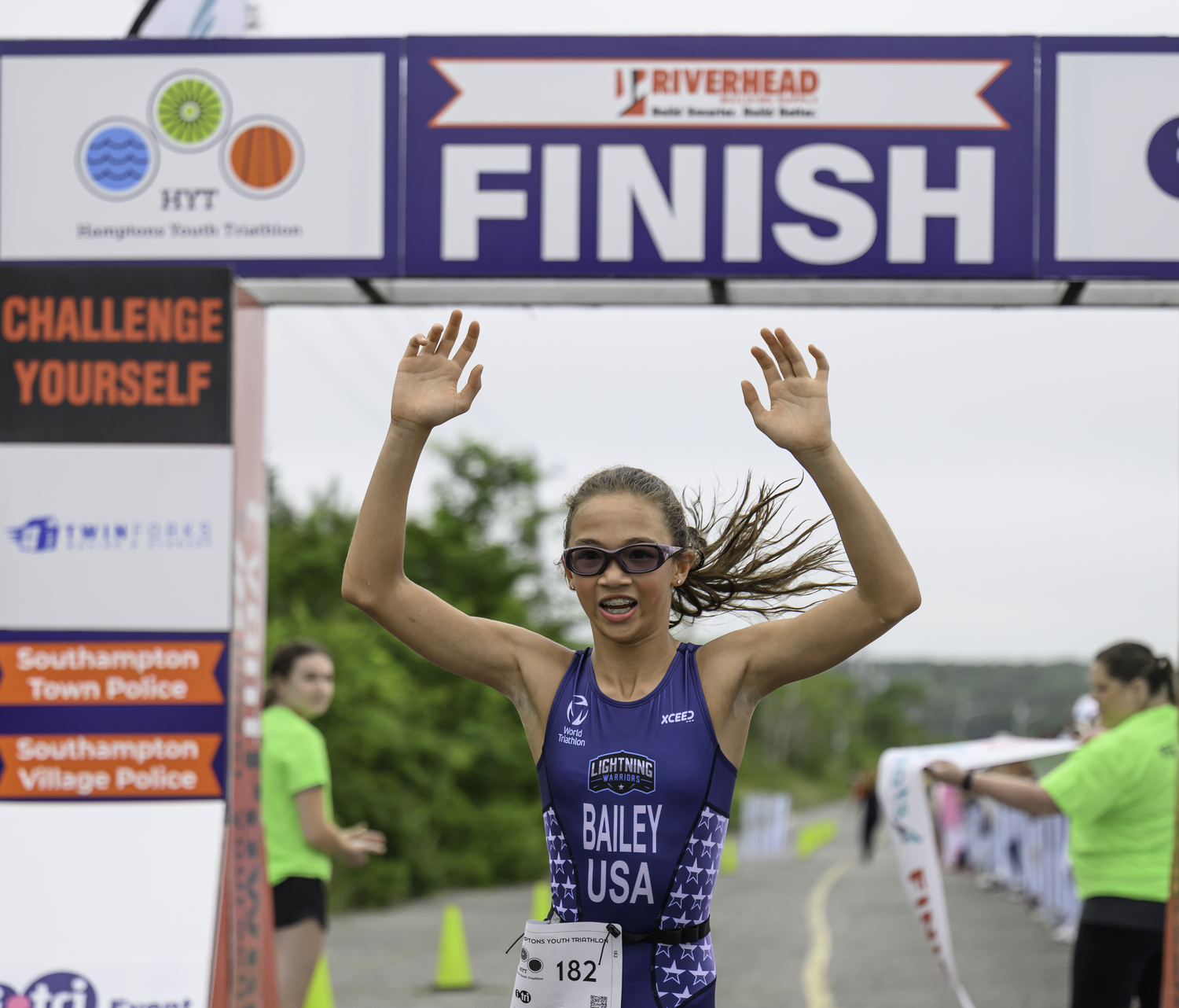 Catherine Bailey of Port Jefferson was the first girl to cross the finish line on Saturday morning.  MARIANNE BARNETT