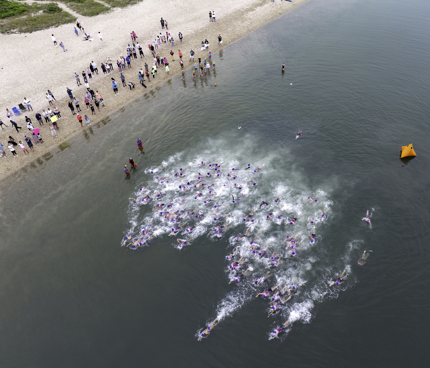The start of the swim at Long Beach on Saturday morning.  MARIANNE BARNETT