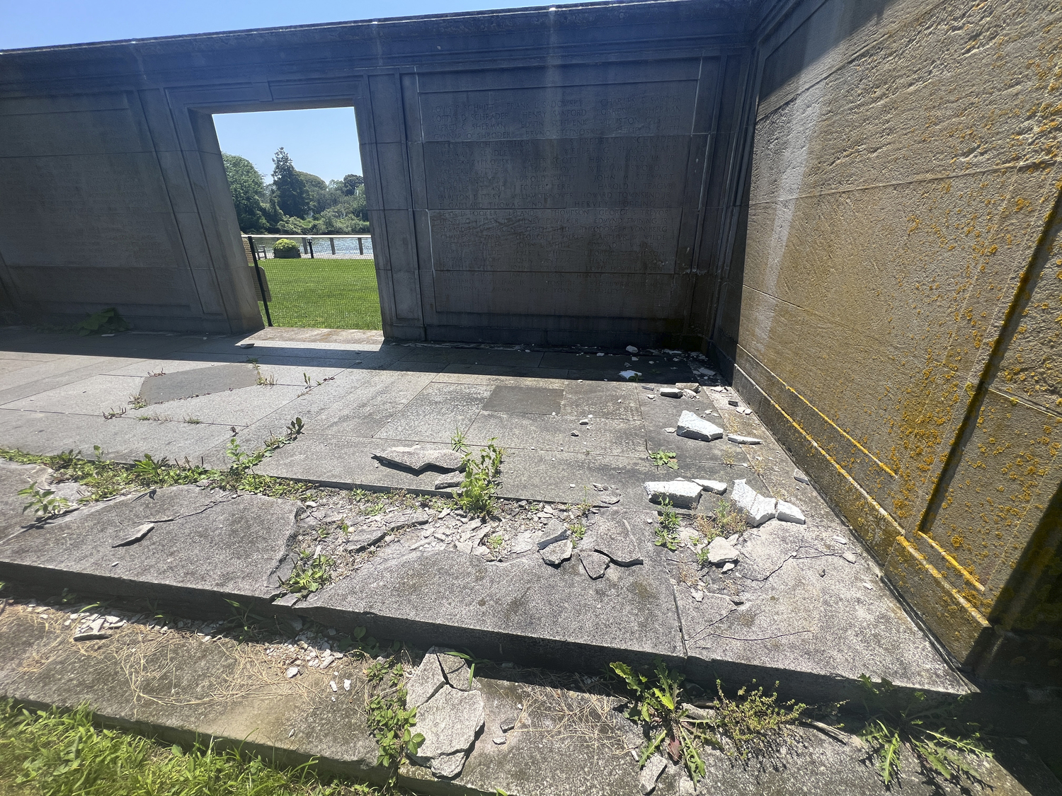 The World War I memorial in Agawam Park in Southampton Village is in dire need of repairs.  DANA SHAW
