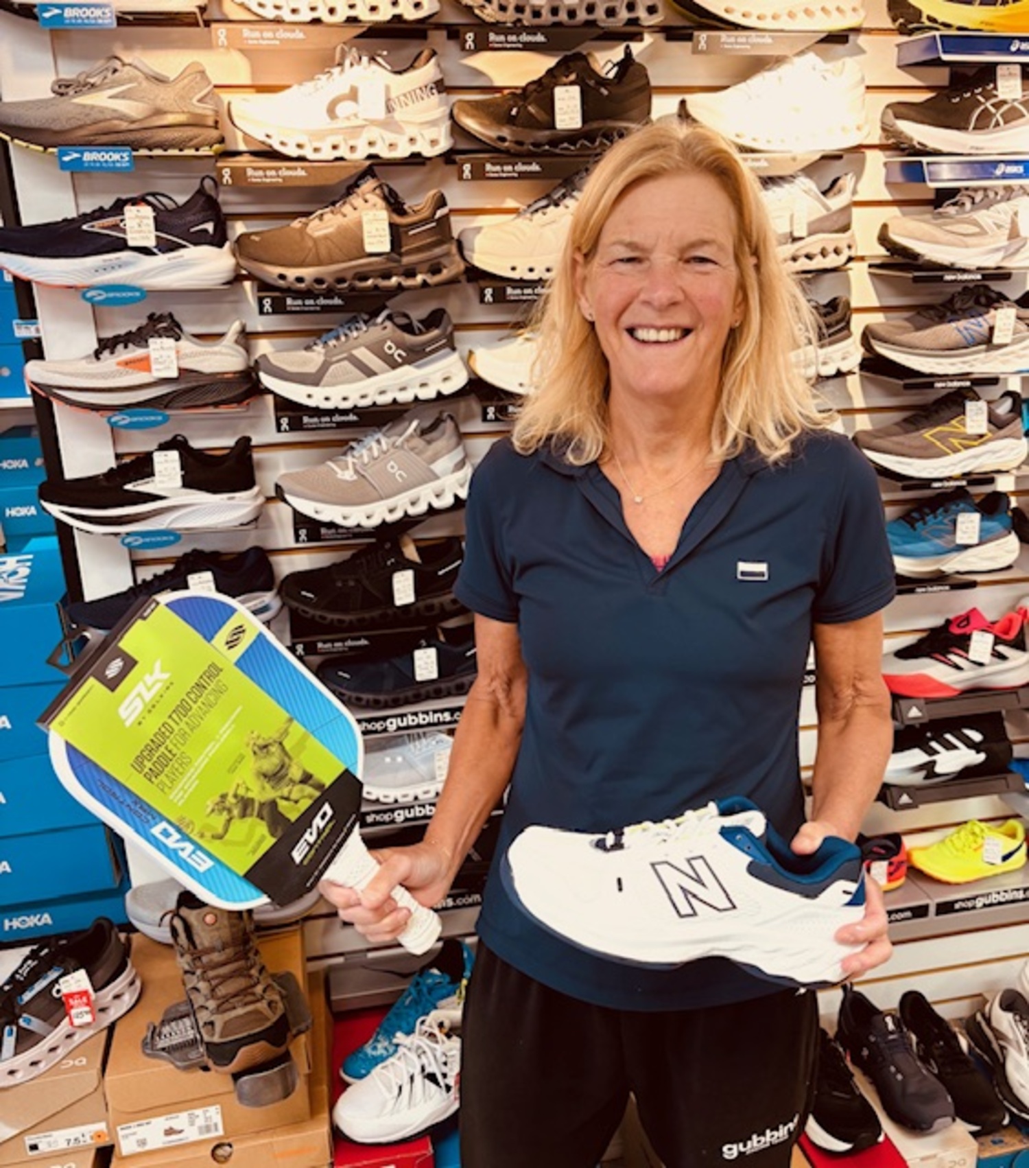 Barbara Gubbins can help out any customers looking for pickleball gear, from paddles to shoes.