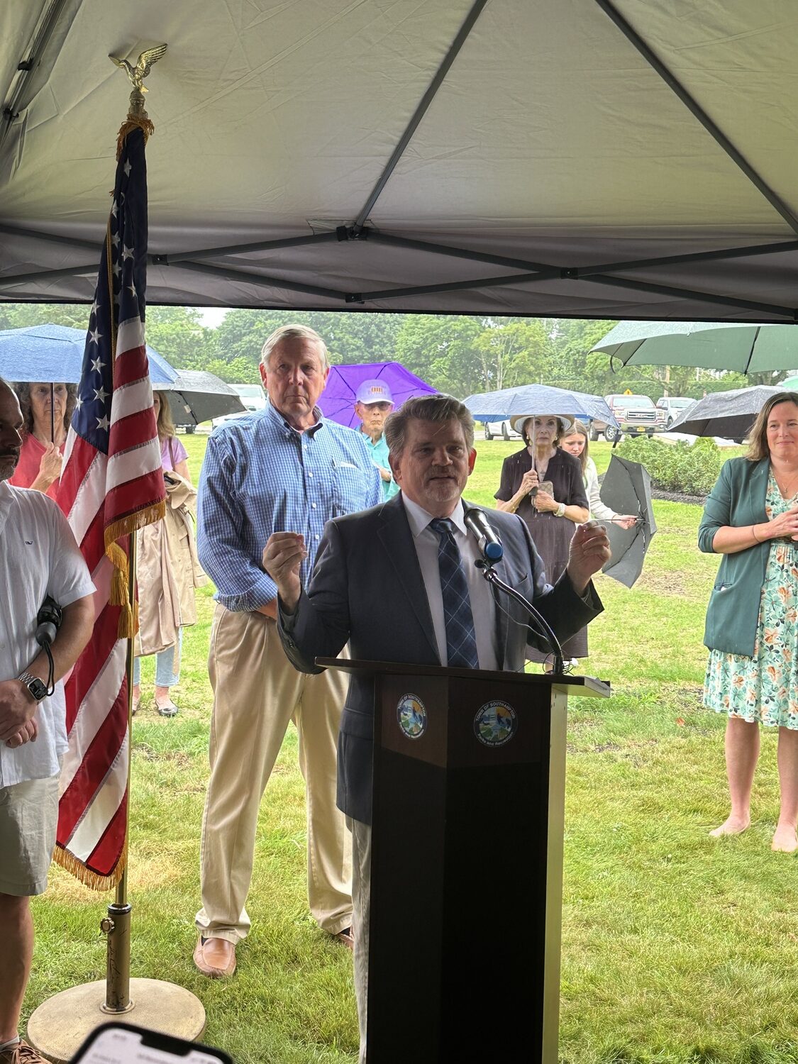State Assemblyman Tommy John Schiavoni speaks at the Great Lawn on Wednesday, July 2. DAN STARK