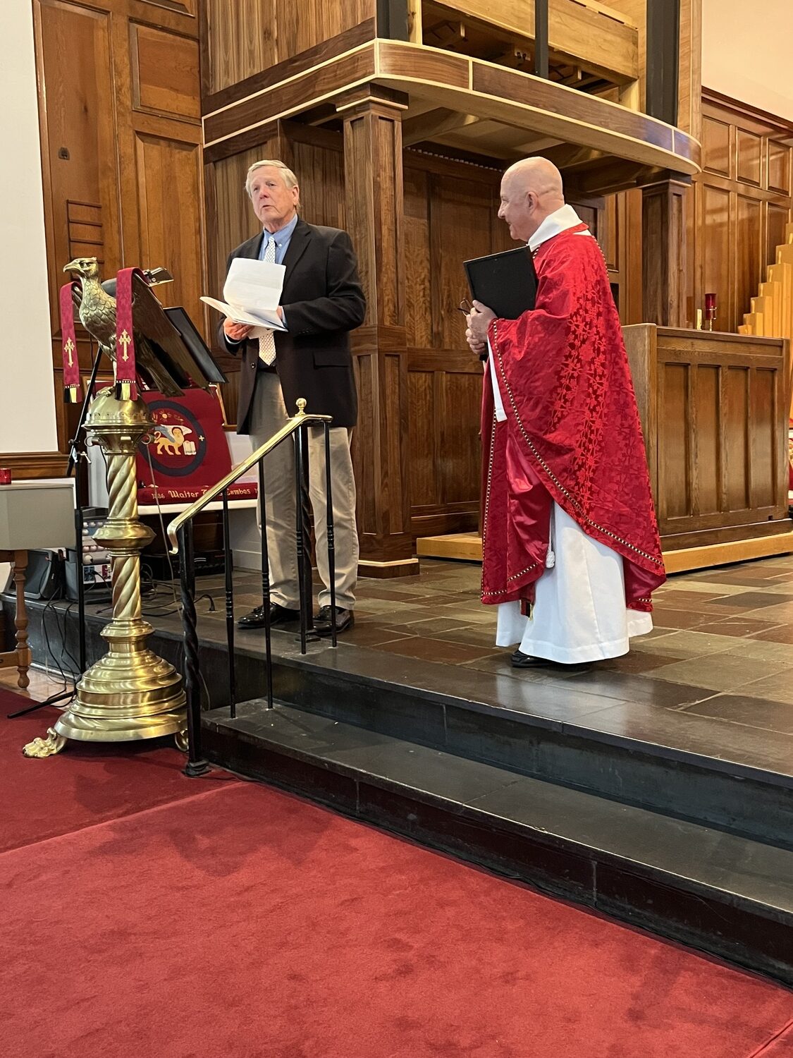 Westhampton Beach Village Mayor Ralph Urban presenting a proclamation at St. Mark's Episcopal Church on Sunday, June 22. COURTESY CHRIS JUBINSKI