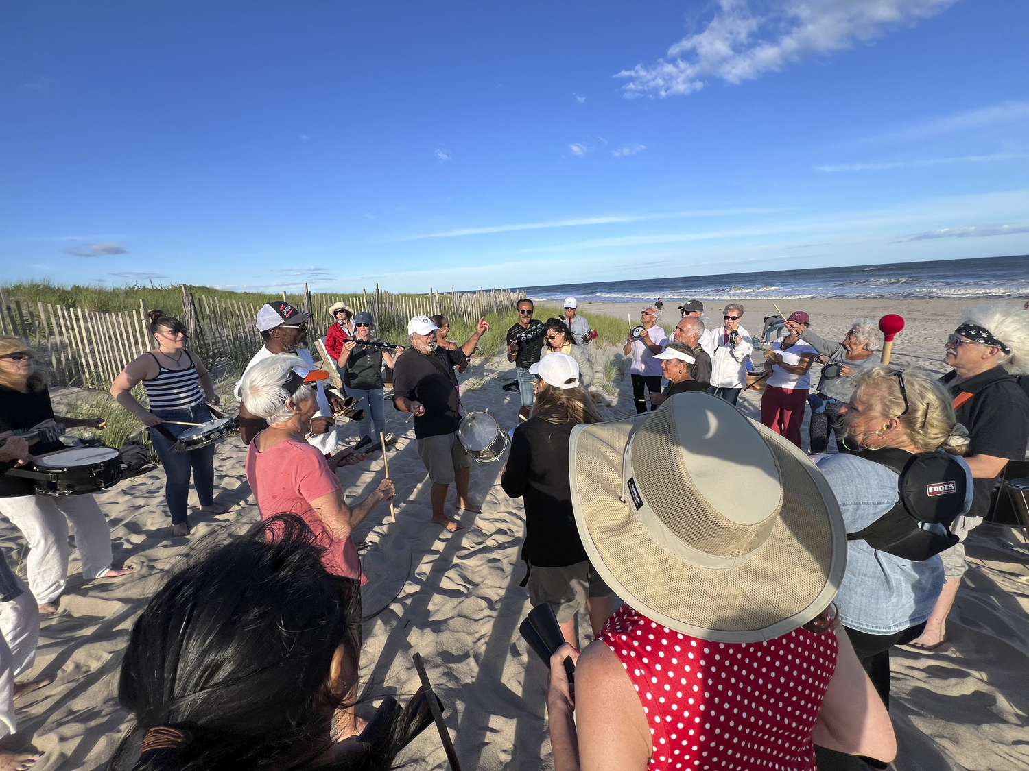 The Monday evening drum circle at Sag Main Beach.  DANA SHAW