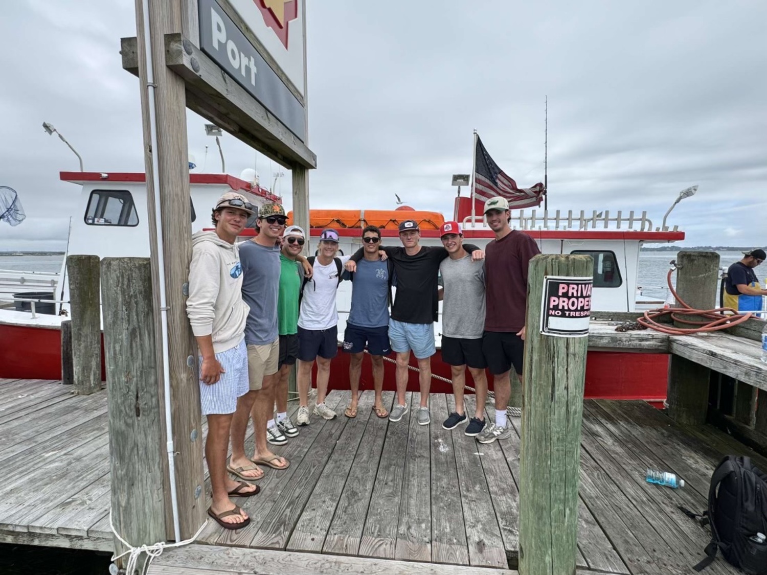 A group of Southampton Breakers college baseball players went on a fishing trip on the Hampton Lady on Monday for some team bonding. From left, Julian Nielsen, Andrew Houghton, Brett Walmsley, Brody Minder, Dylan Rorech, Drew Sliwkowski, Harrison Preslier and Andrew Steinhubel.   COURTESY HAMPTON LADY