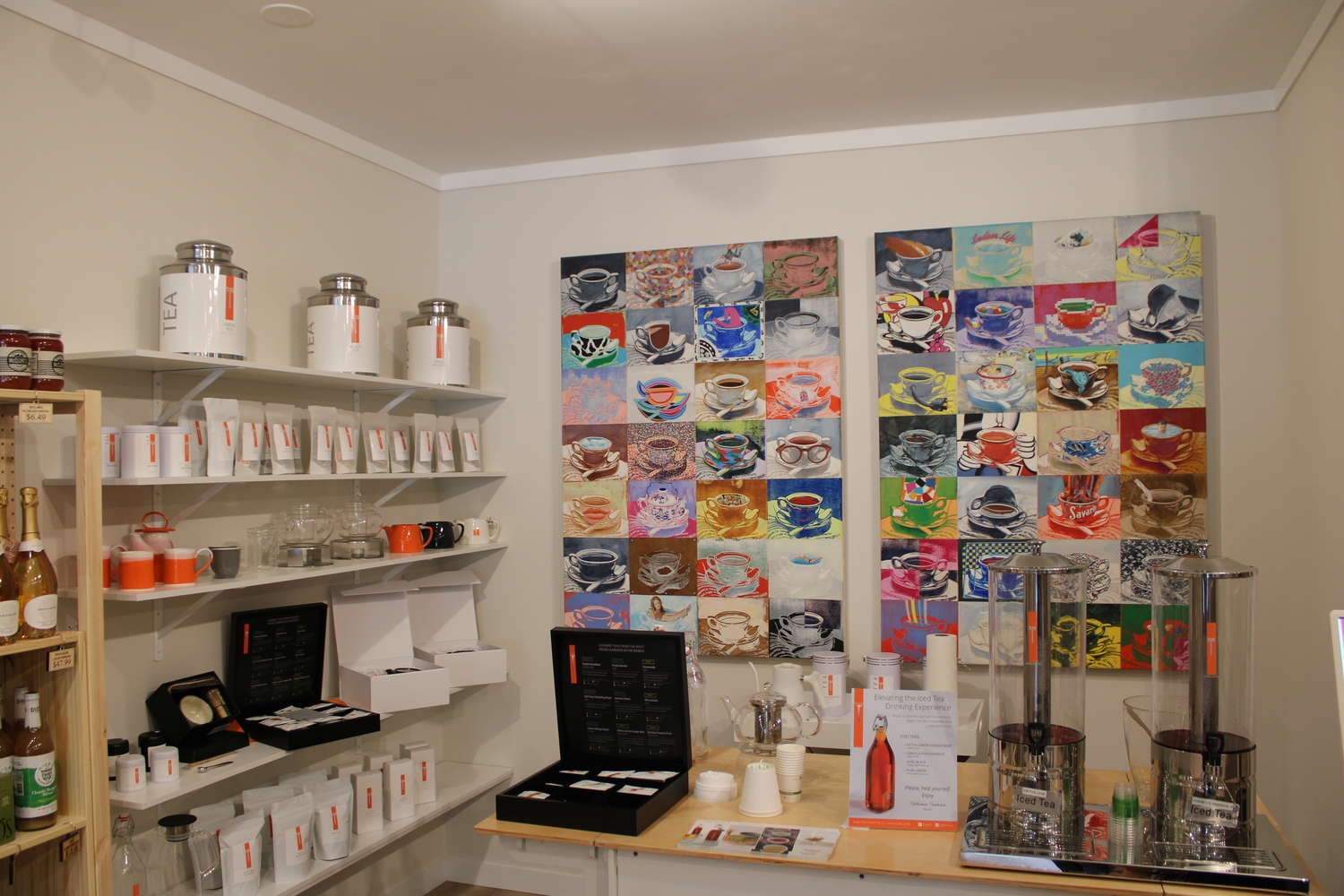 In the back of Gathering Marketplace, customers can get tea from Plain T based in Southampton. At the front of the store, there are three tables where people can gather. JACK MOTZ