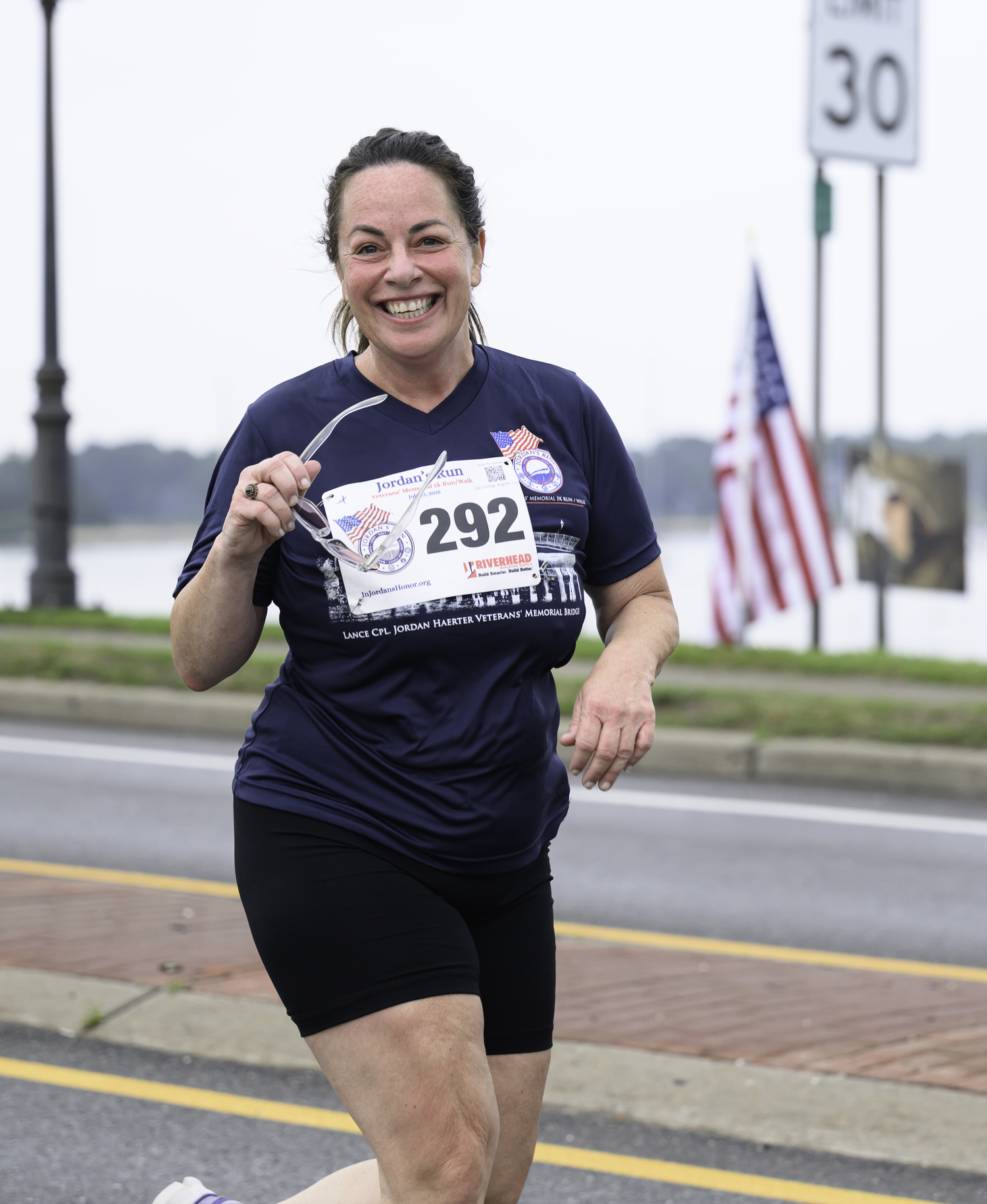 Angela Inzerillo of Sag Harbor heads over the Lance Cpl. Jordan Haerter Memorial Bridge.  MARIANNE BARNETT