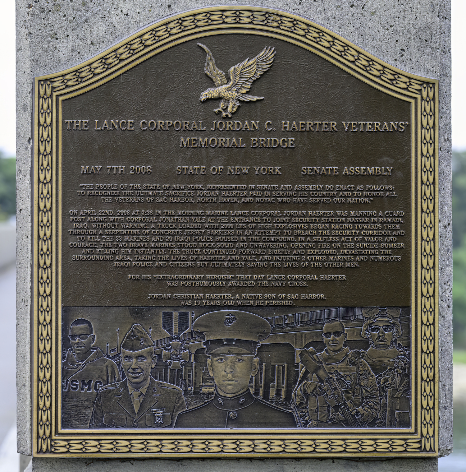 The Lance Corporal Jordan C. Haerter Memorial plaque.  MARIANNE BARNETT