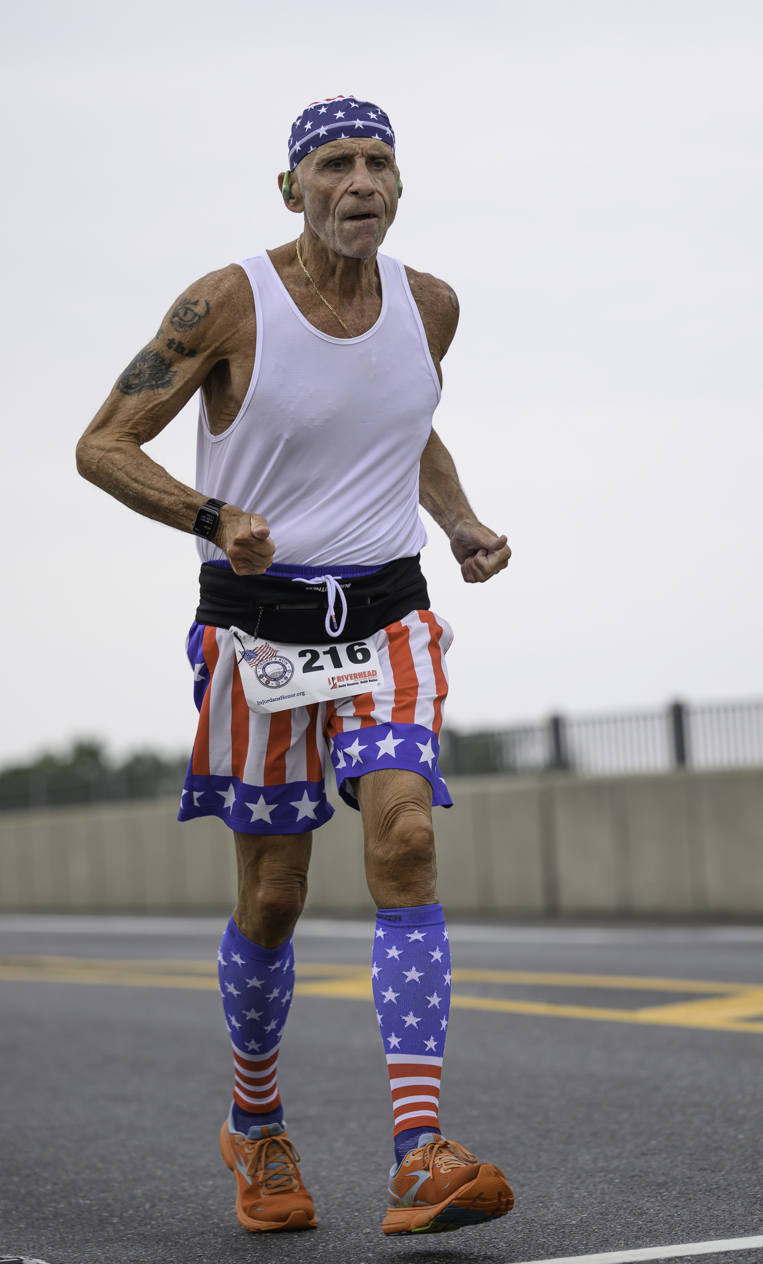 Robert Zimardo of Greenport heads over the Lance Cpl. Jordan Haerter Memorial Bridge.  MARIANNE BARNETT