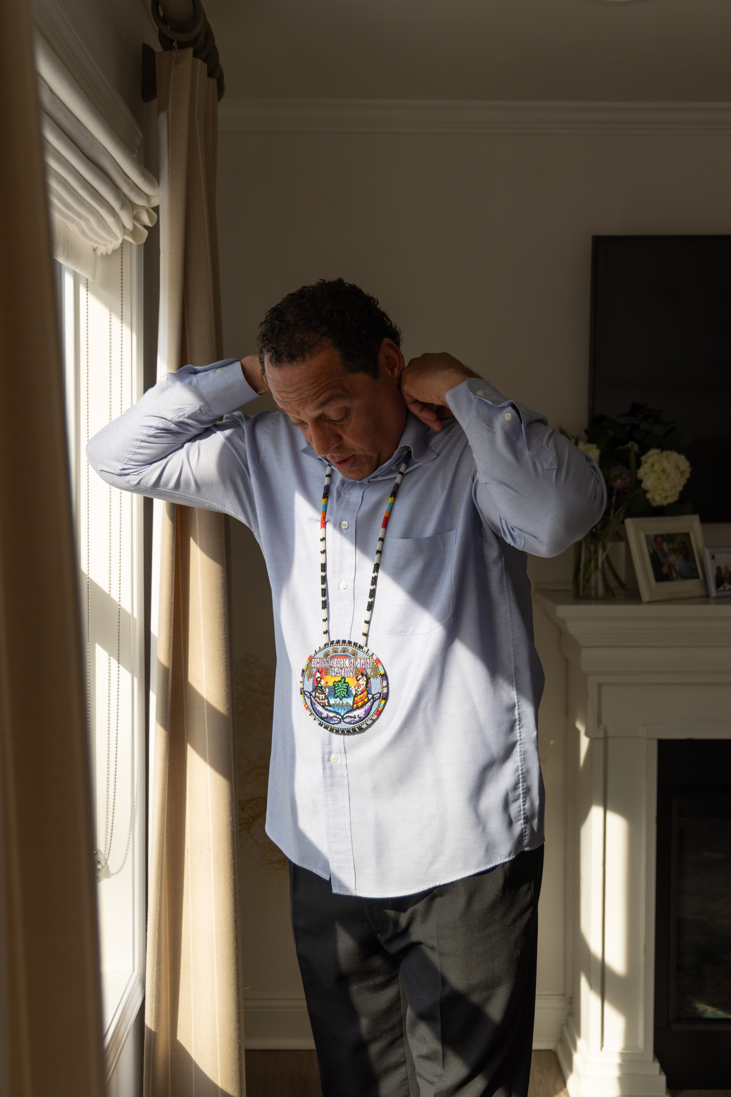 Shinnecock Tribal Member Ferdinand Lee III gets ready for a prom party redo after some members of the Southampton High School class of 1978 faced discrimination 47 years ago. LINDSAY MORRIS