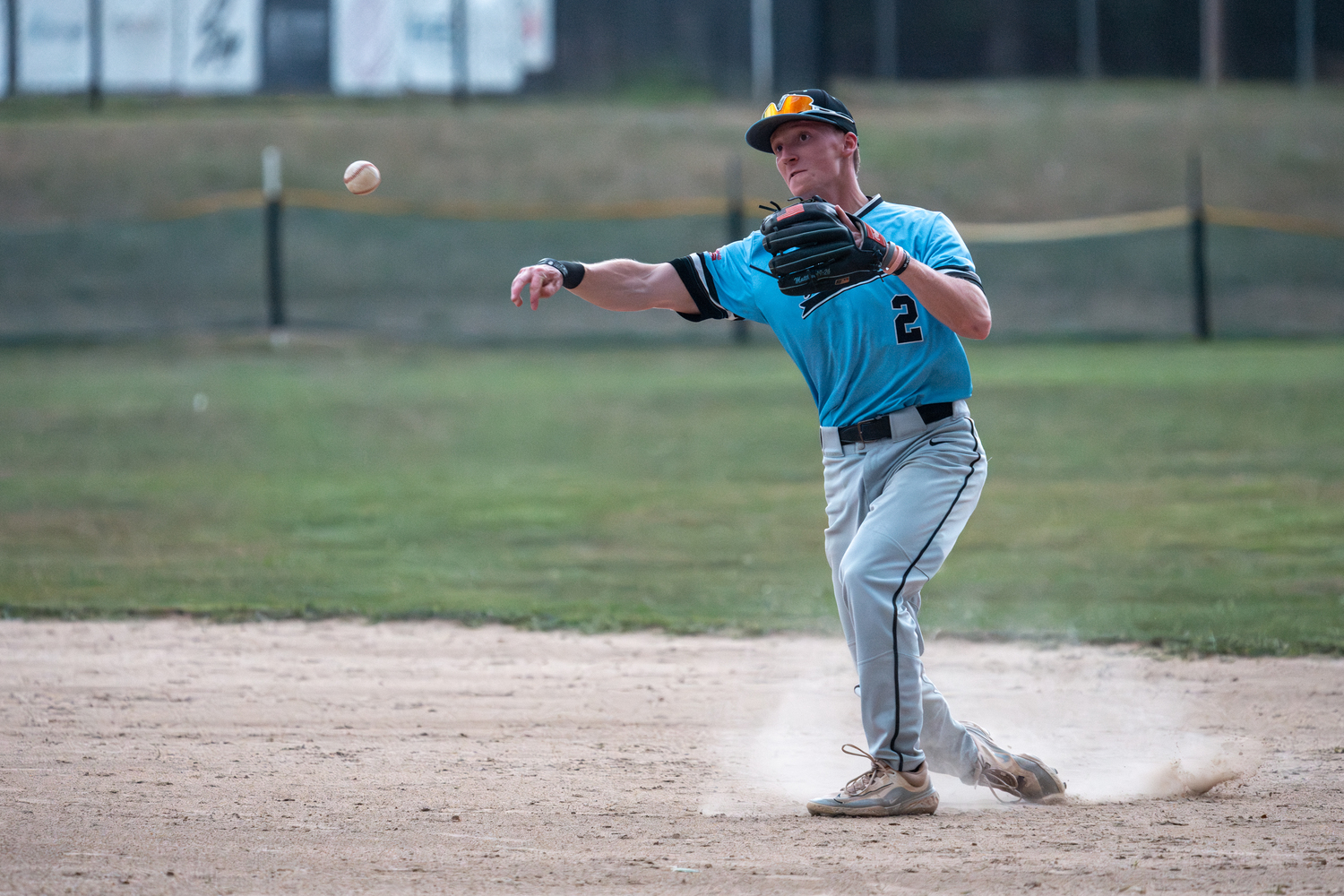 Sag Harbor Whalers second baseman Mario Cubello (St. John Fisher) throws to first base for an out.  RON ESPOSITO
