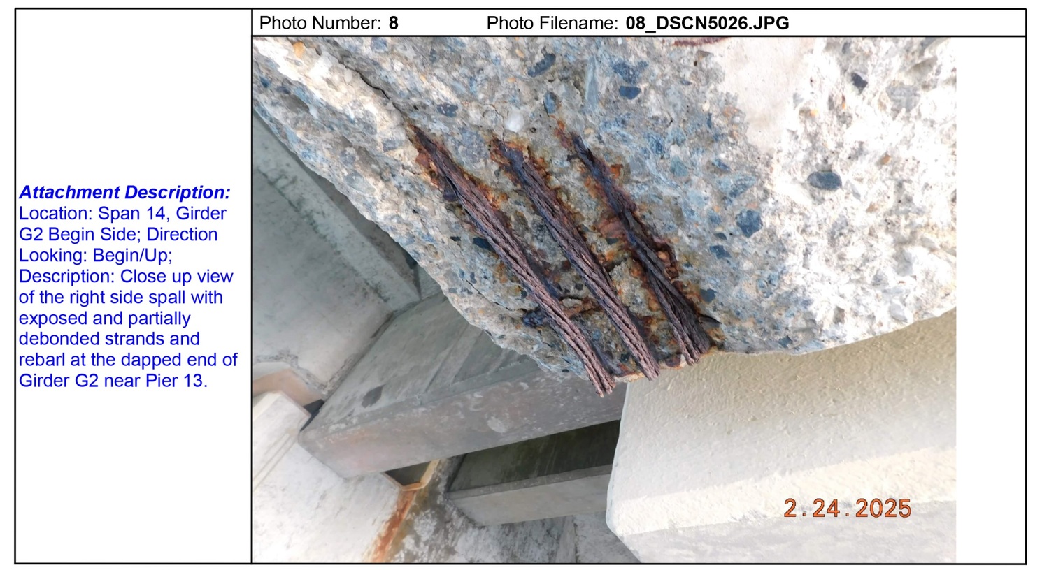 Engineers attached photos of deteriorating concrete and exposed and corroding steel reinforcements to a report on the condition of Ponquogue Bridge.