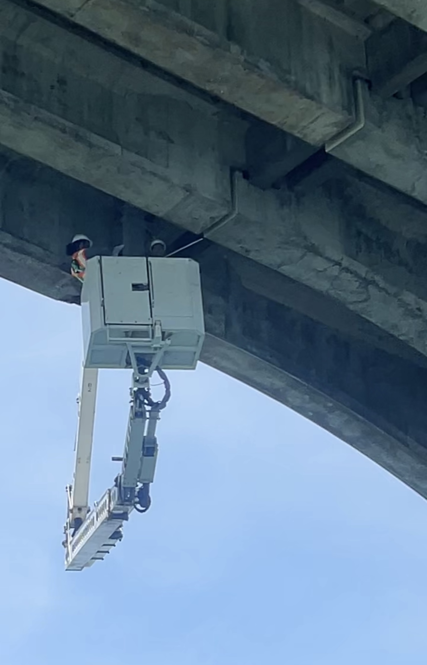Engineers will use an under-bridge inspection truck to conduct extensive new analysis of the deterioration of concrete in the Ponquogue Bridge over the next two weeks. CAPT. BRAD RIES