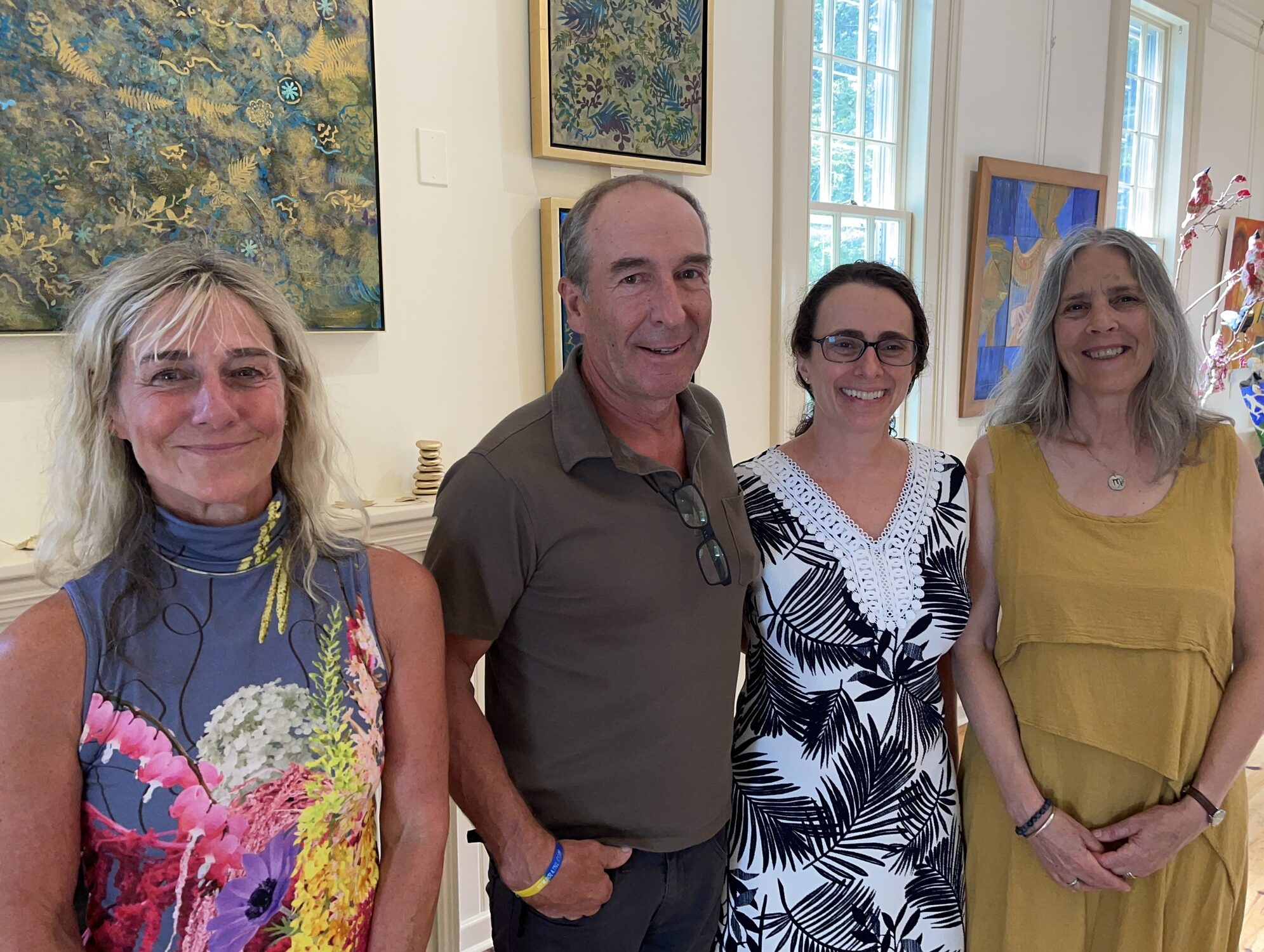 The latest ArtRemsenburg exhibit “Beyond the Canvas” opened Saturday.  It features work in a wide variety of media created by, from left, Amy Hess, Scott Bredes, Bonnie Bredes and Consi Handelsman Bennett. The show continues this Friday through Sunday from 11 to 4 at the Remsenburg Academy. COURTESY ARTREMSENBURG