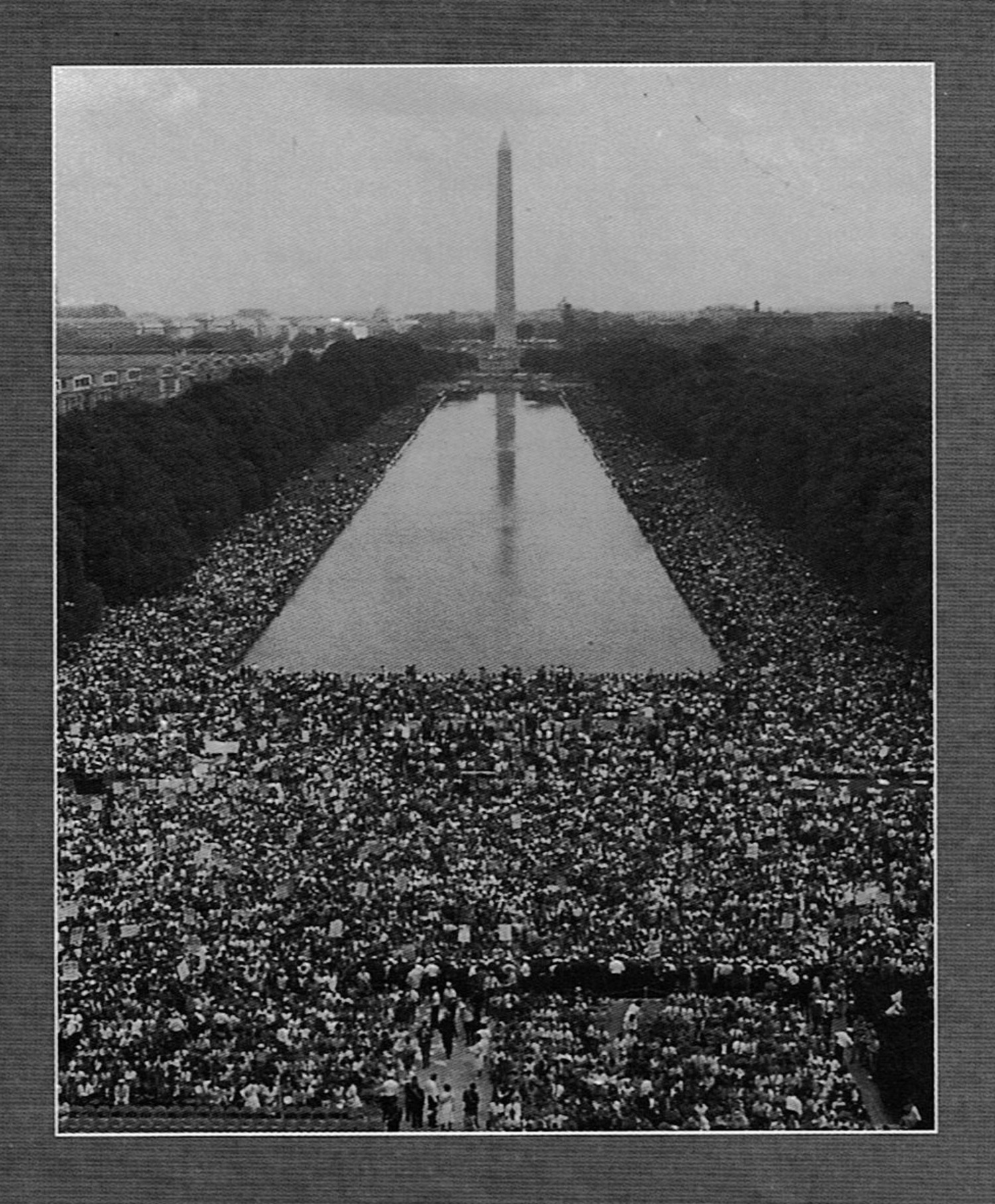 Washington Monument and reflecting pool at National Mall on August 28, 1963, the day of the March on Washington. NATIONAL ARCHIVES.