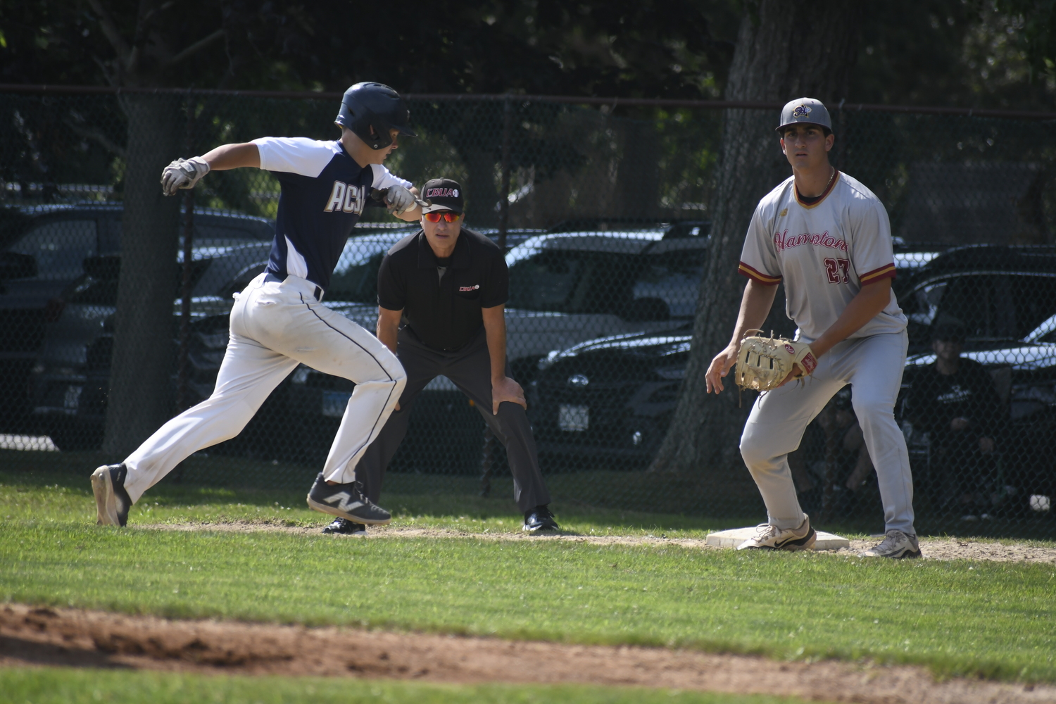 Collin Quintano covering first base during this year's All-Star Game at Mashashimuet Park.  DREW BUDD