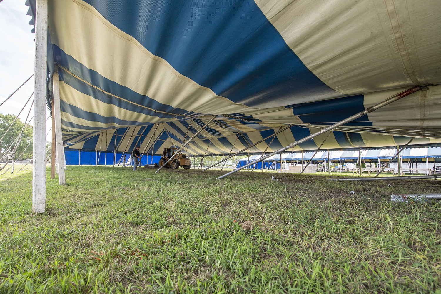 With the approach of Hurricane Henri, ground crews at the Hampton classic take down the large stable-tents on Friday, August 20th, 2021.   FILE PHOTO