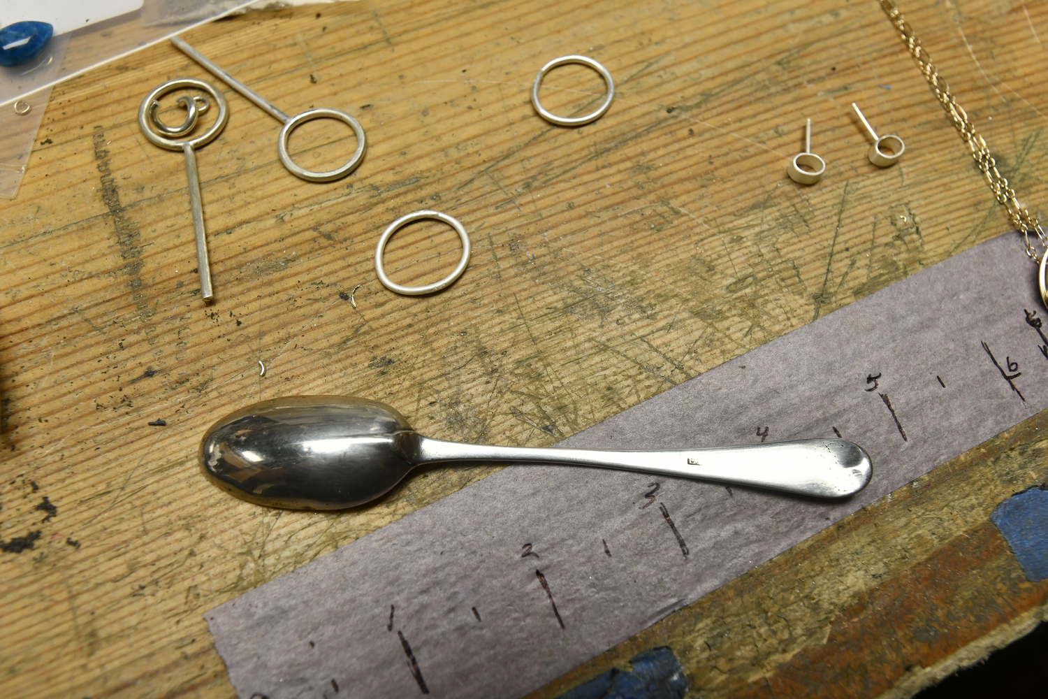 The smaller spoon, which was likely used for salt or condiments. The spoon had been chewed on by a previous owner’s dog, leaving small teeth marks on the bowl.     DANA SHAW