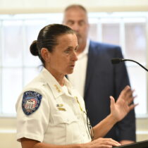 Southampton Village Police Chief Suzanne Hurteau addresses the board.  DANASHAW