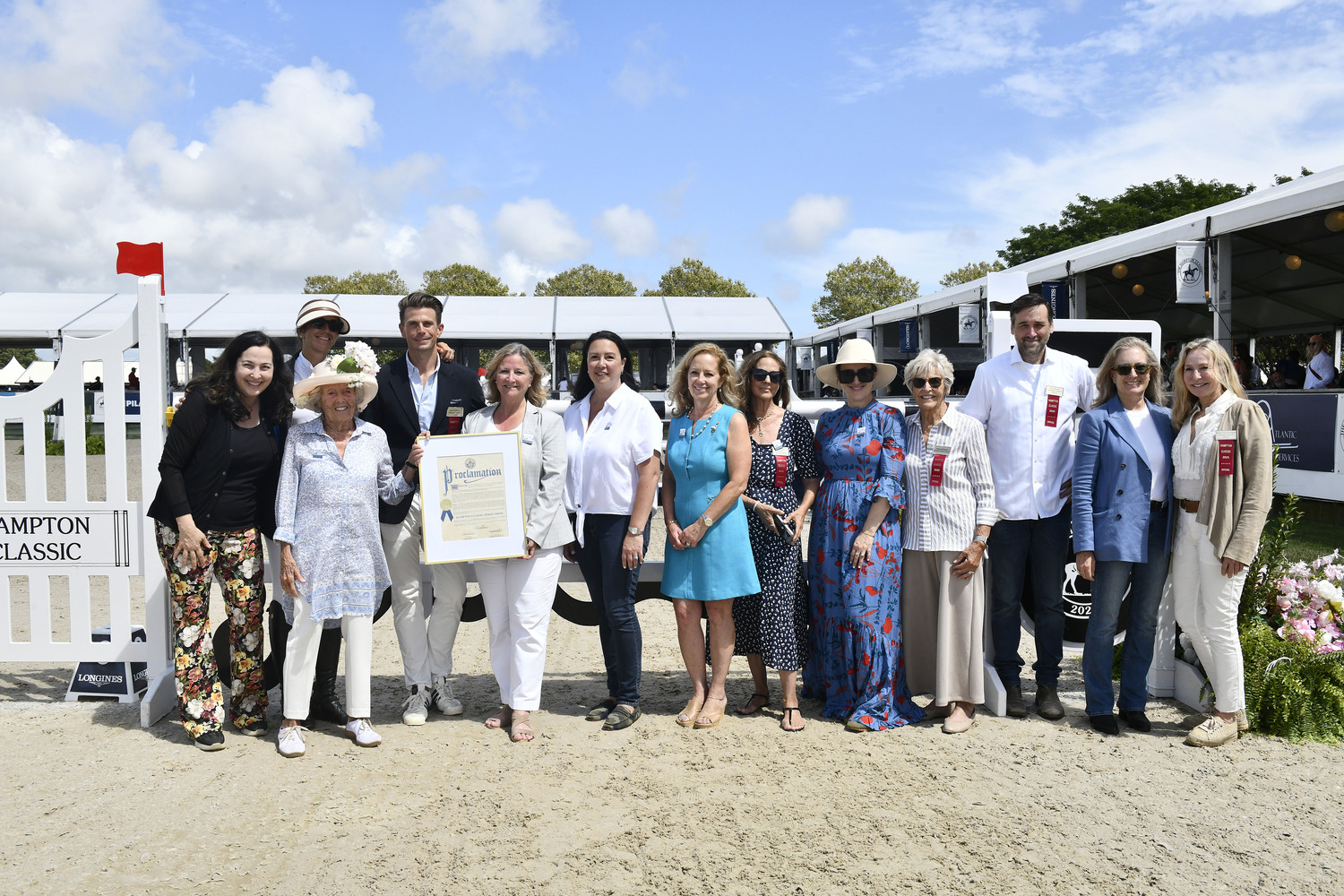 Maria Moore, Supervisor of the Town of Southampton; Councilwoman Cyndi MacNamara; and Town Clerk Sundy Schermeyer presented a proclamation honoring the Hampton Classic’s 50 years to Executive Director Shanette Barth Cohen and past and present board members.   DANA SHAW