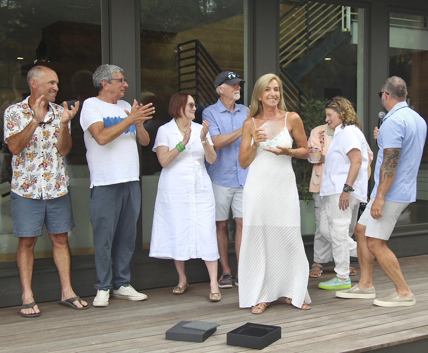 Honoree Gina Bradley at the South Fork Sea Farmers benefit at the hone of Kurt Ragovin and Kurt Geihl on Sunday.  KYRIL BROMLEY