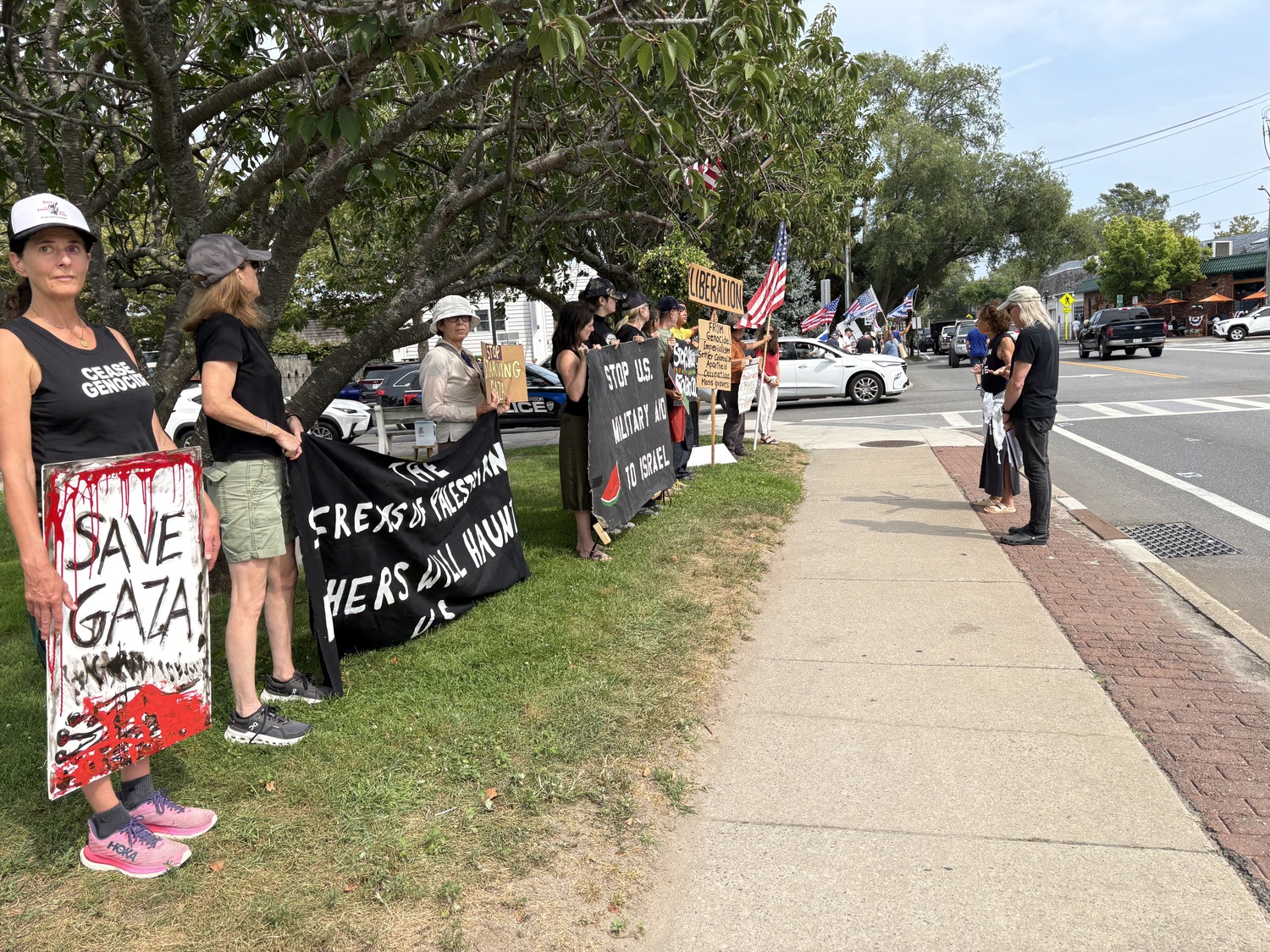 Members of the group East End for Peace and Justice have been holding a weekly vigil in Sag Harbor since October of 2023, calling for an end to the war in Gaza and an end to the U.S. support of Israel in the war.  CAILIN RILEY PHOTOS