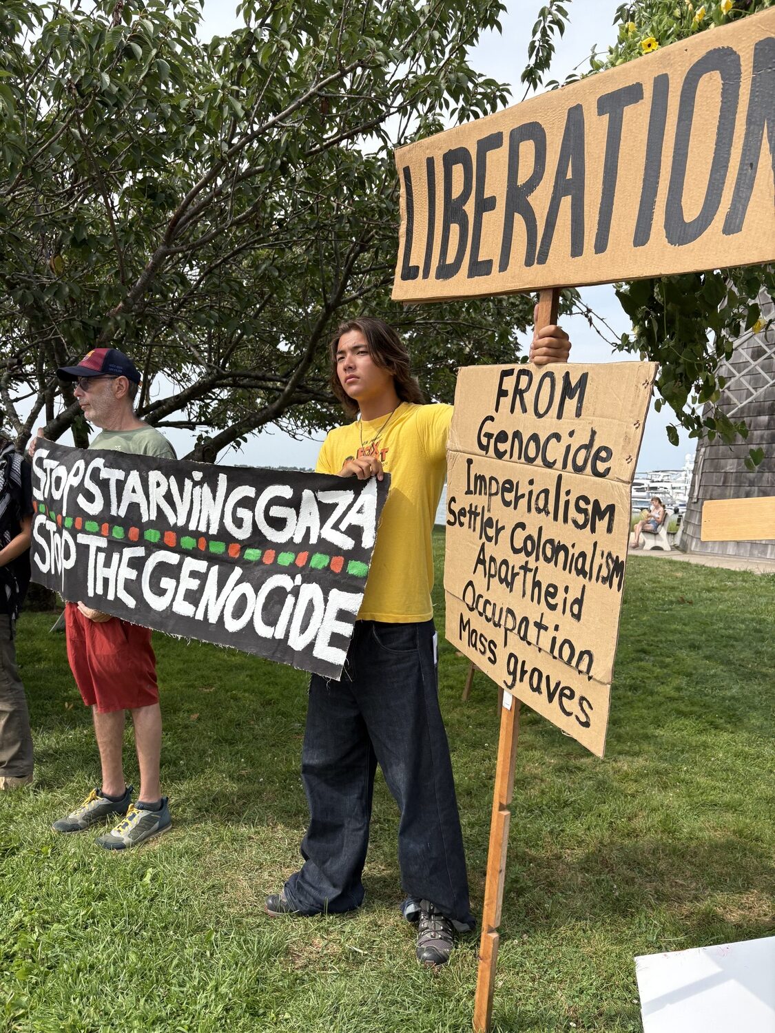 Members of the group East End for Peace and Justice have been holding a weekly vigil in Sag Harbor since October of 2023, calling for an end to the war in Gaza and an end to the U.S. support of Israel in the war.  CAILIN RILEY PHOTOS