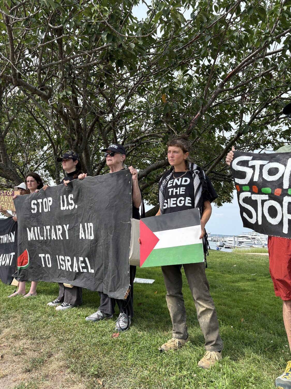 Members of the group East End for Peace and Justice have been holding a weekly vigil in Sag Harbor since October of 2023, calling for an end to the war in Gaza and an end to the U.S. support of Israel in the war.  CAILIN RILEY PHOTOS
