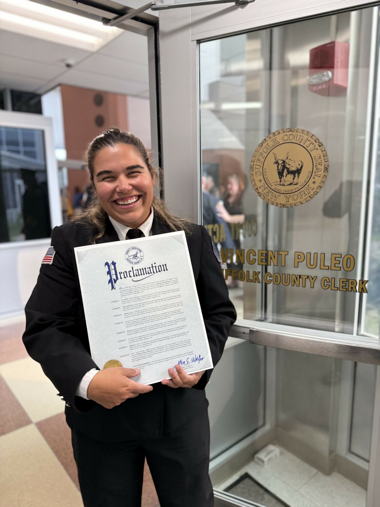 Earlier this month, Hampton Bays Firefighter Marissa Rosante was honored as the Firefighter of the Year by the Suffolk County Legislature for the second legislative districts. She was the only woman to receive the distinction out of the 18 districts in the county.