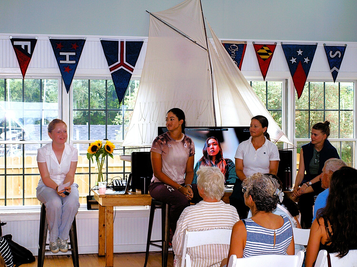 Venetia Satow, left, Sarah Douglas, Sophia Montgomery on Zoom, Amanda Clark and Katie Gluskin. PAMELA WALSH