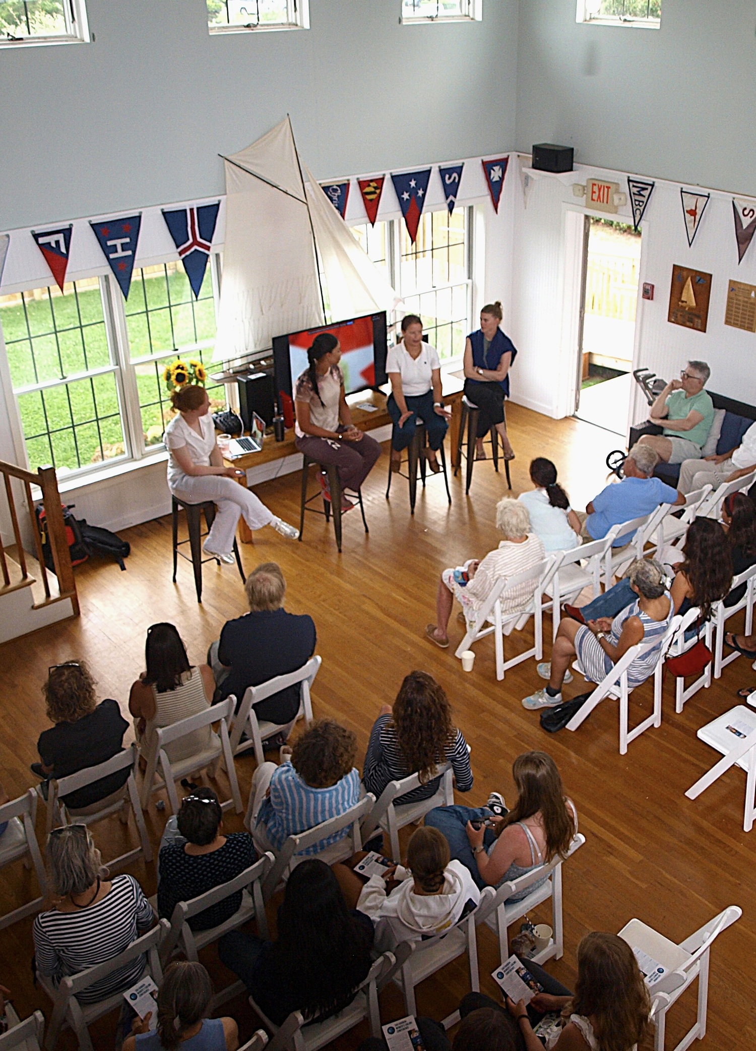 Venetia Satow, left, Sarah Douglas, Sophia Montgomery on Zoom, Amanda Clark and Katie Gluskin. PAMELA WALSH