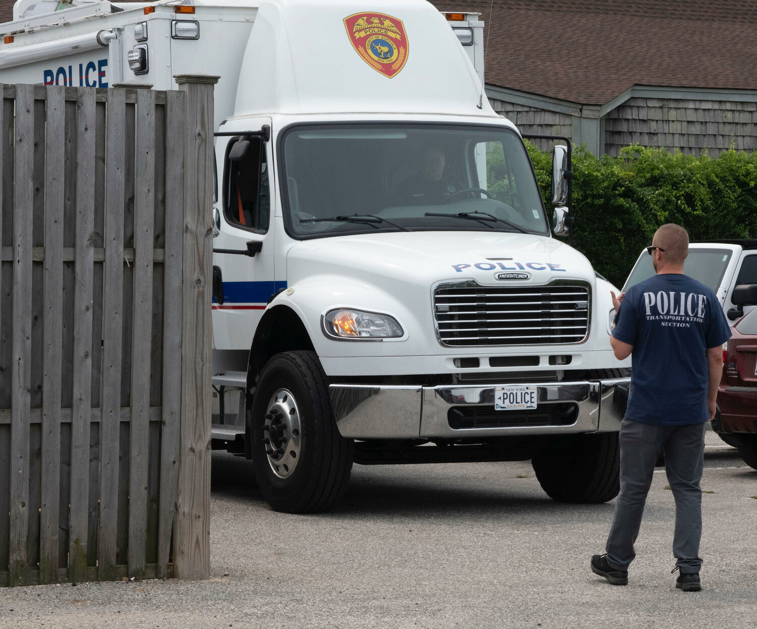Suffolk County Police direct the mobile command center at Montauk Yacht Club. DOUG KUNTZ