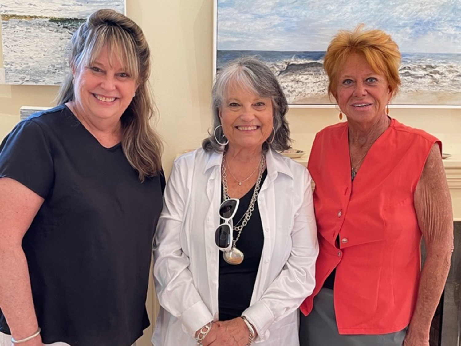 The latest show at the Remsenburg Academy is “15 Paintings, A Year in Review” featuring works by, from left, Barbara Bilotta, Ceil Frank and Chris Cohen, seen here at the opening night.  The show continues this Friday, Saturday and Sunday from 11 a.m. to 6 p.m .  There will be a closing reception on Sunday from 2 to 4 pm. COURTESY REMSENBURG ACADEMY