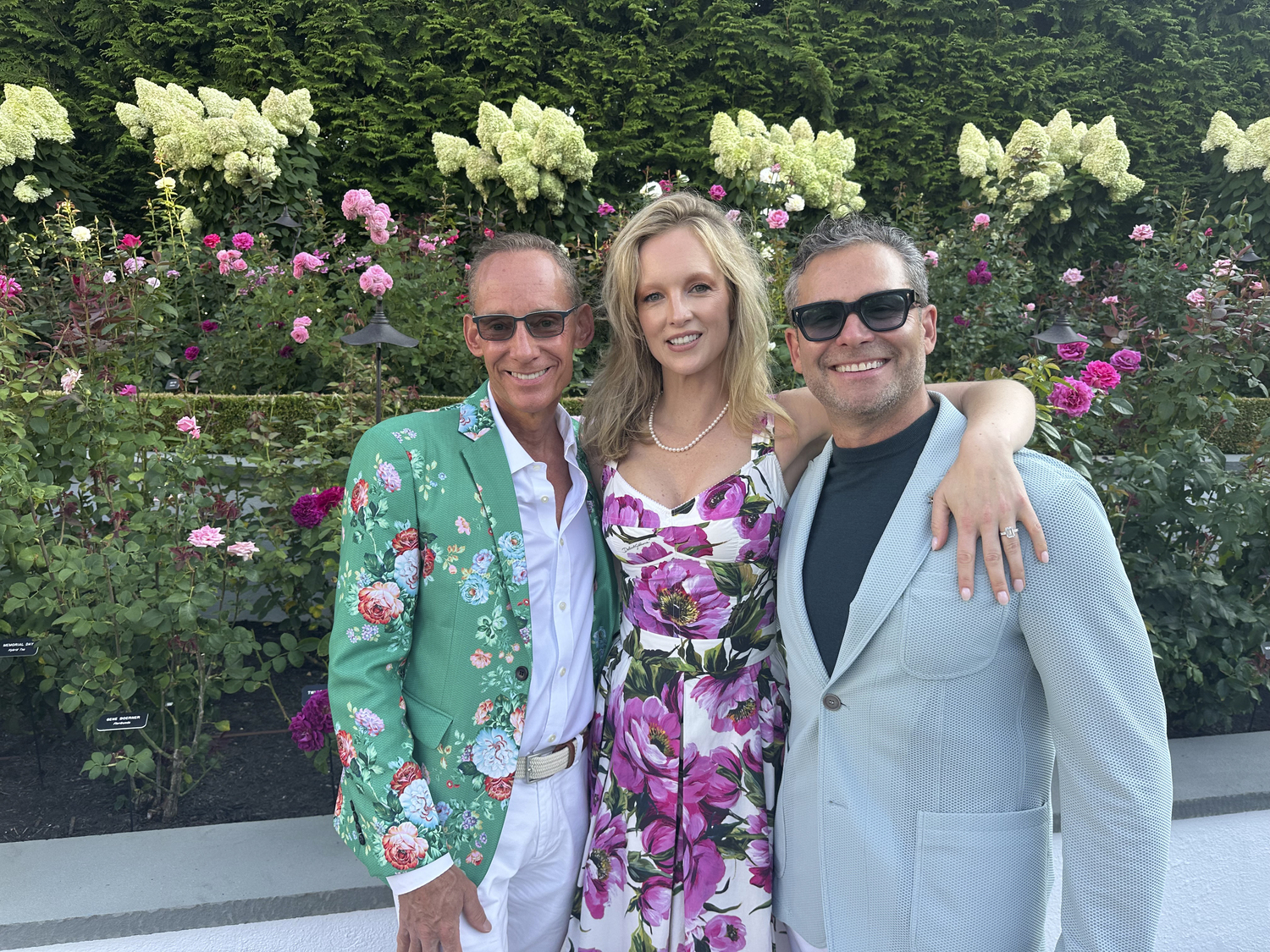 Michael Staples with Amelia and Mitchell Kaneff at the Southampton Rose Society Cocktail party.  GREGORY D'ELIA