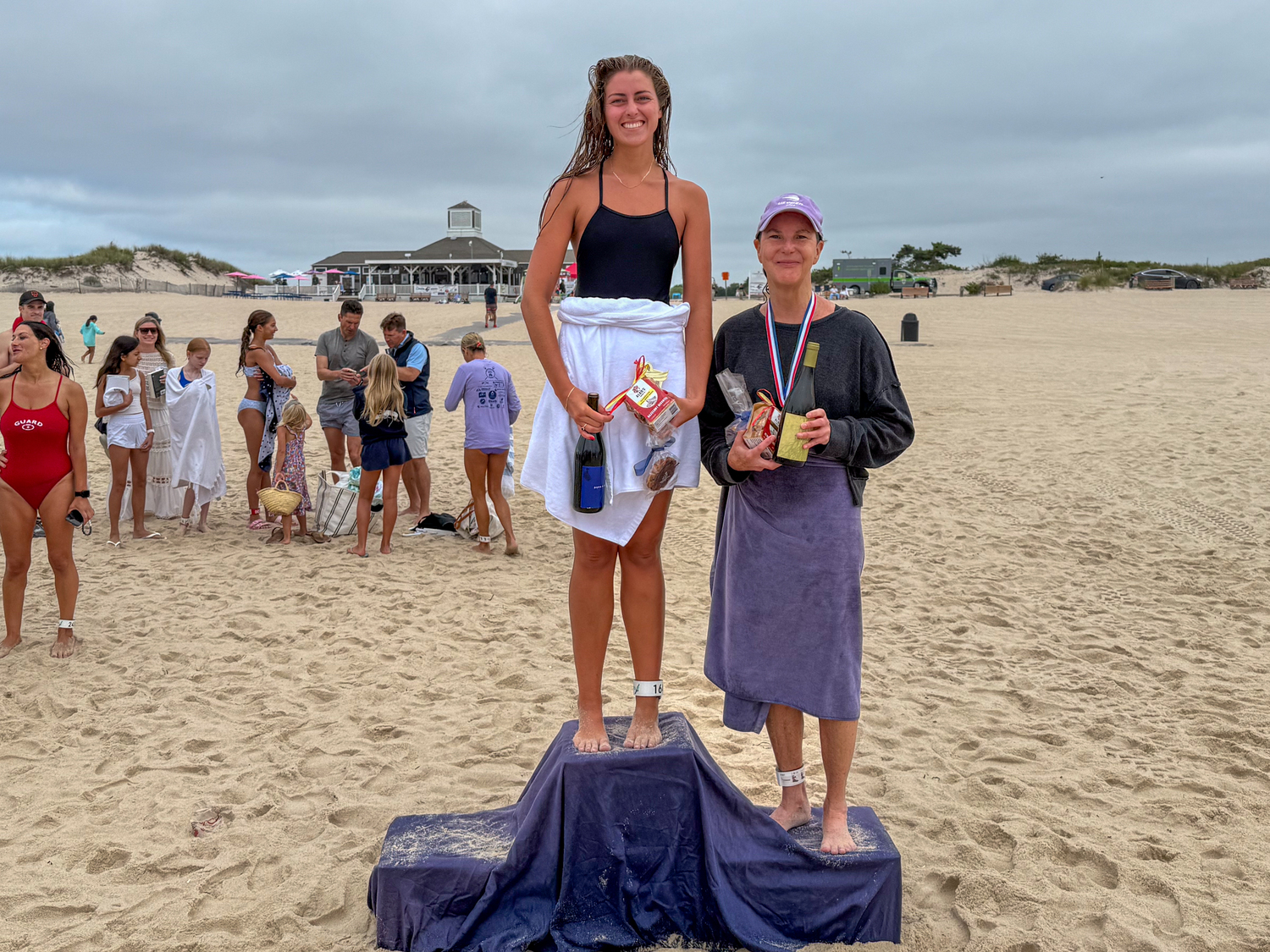 Hayley Sutton placed second in the half-mile swim followed by	Natalya Potapova.   RON ESPOSITO