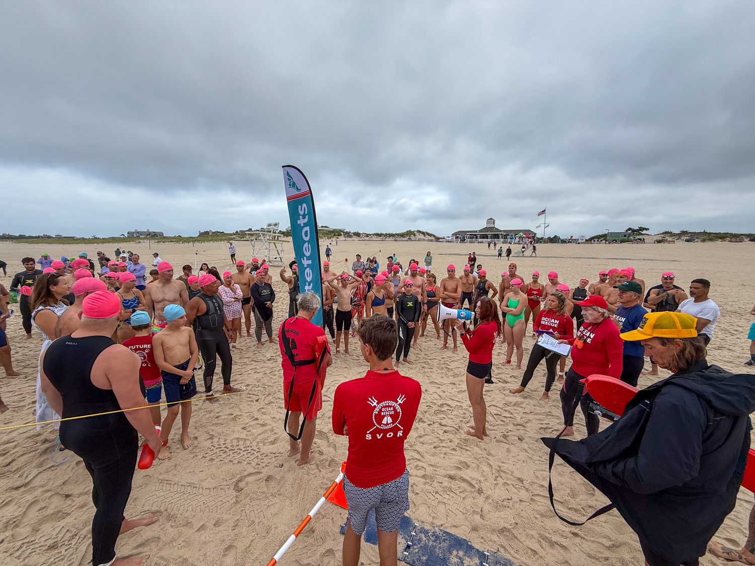 SVOR Chief Alex King lays down the ground rules for Saturday morning's open water swims.   RON ESPOSITO