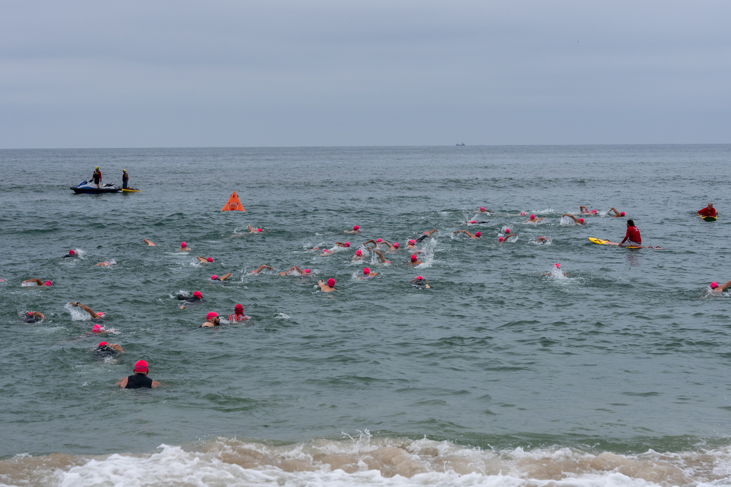 Southampton Village Ocean Rescue hosted its annual S-Mile Open Water Swim on Saturday morning at Coopers Beach.   RON ESPOSITO