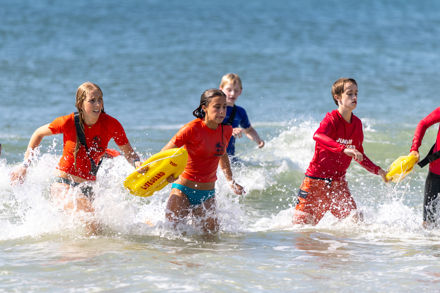 Kendall Riley among the junior lifeguards competing in the torp rescue.  RON ESPOSITO