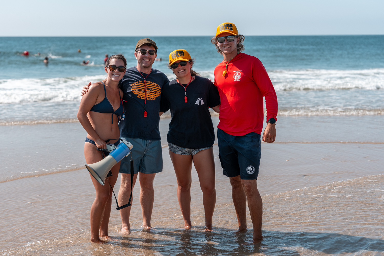 Southampon Town lifeguards and junior instructors Mackenzie Mahoney, left, Kevin Quinn, Paige Schaefer and Vinny Mullen.  RON ESPOSITO