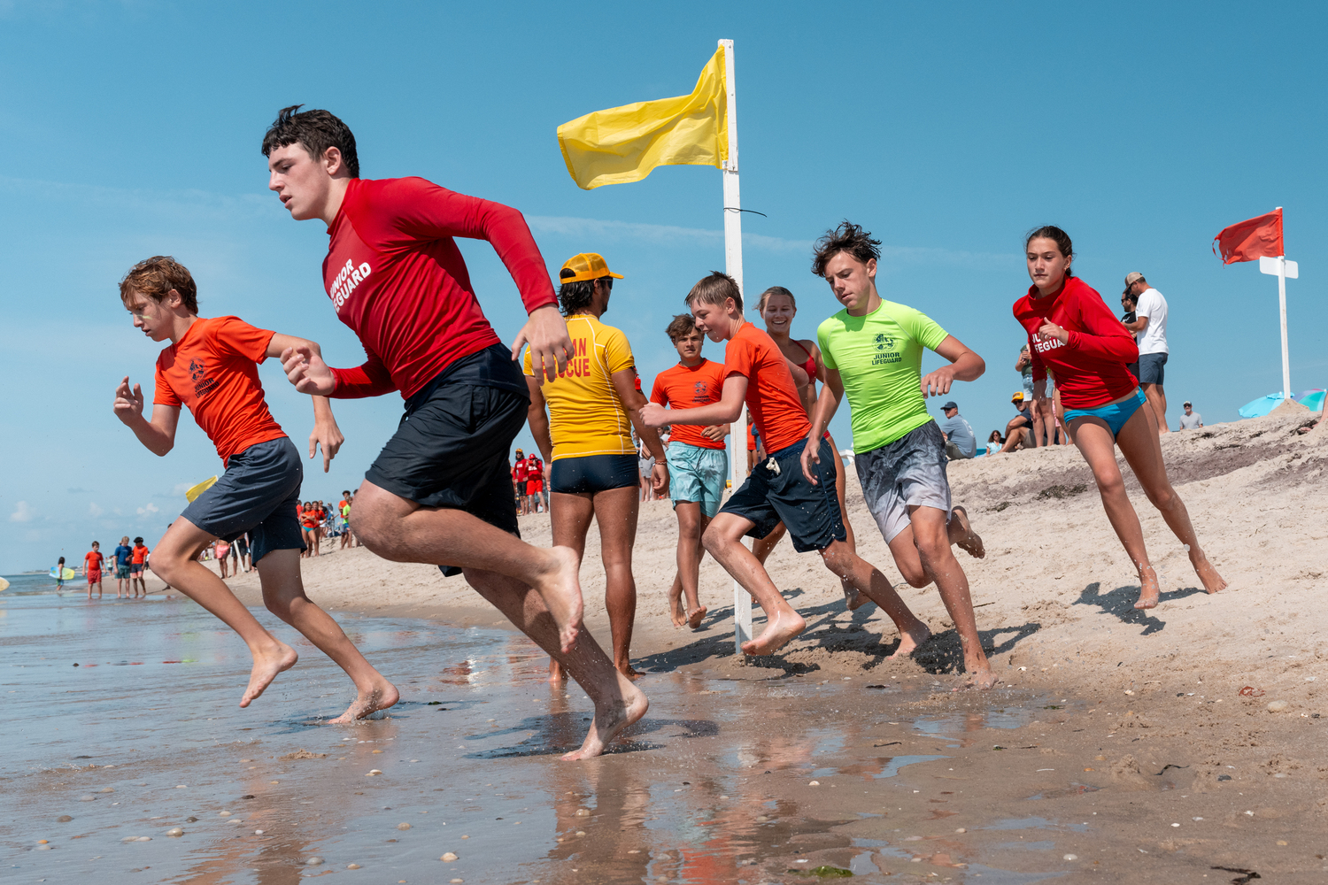 Southampton Town held its junior lifeguard tournament at Ponquogue Beach in Hampton Bays on Saturday morning.  RON ESPOSITO
