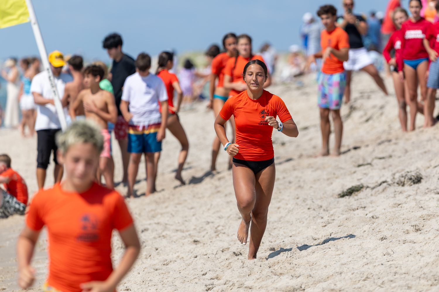 Southampton Town held its junior lifeguard tournament at Ponquogue Beach in Hampton Bays on Saturday morning.  RON ESPOSITO