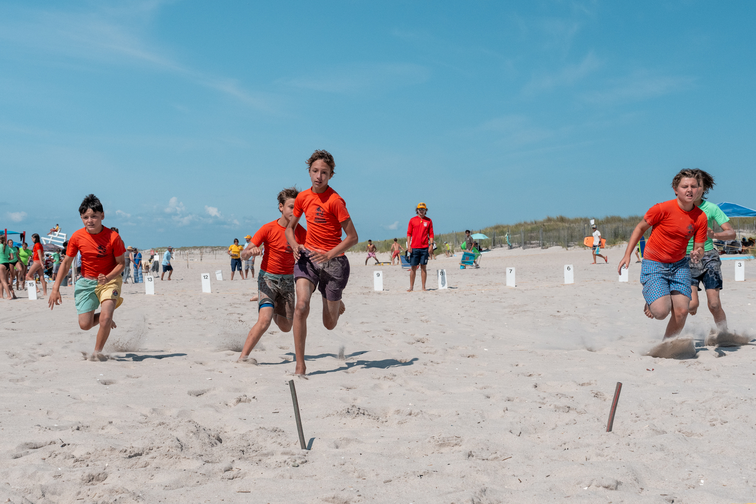 The boys compete in beach flags.  RON ESPOSITO