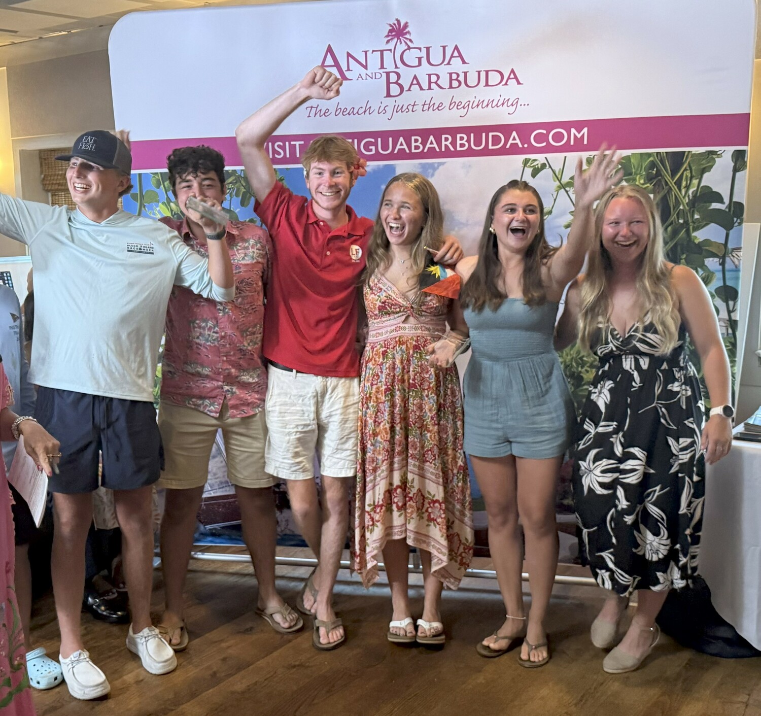 Young sailors who were awarded free trips to next year's Antigua and Barbuda Sailing Week celebrate the announcement. VANESSA LEGGARD
