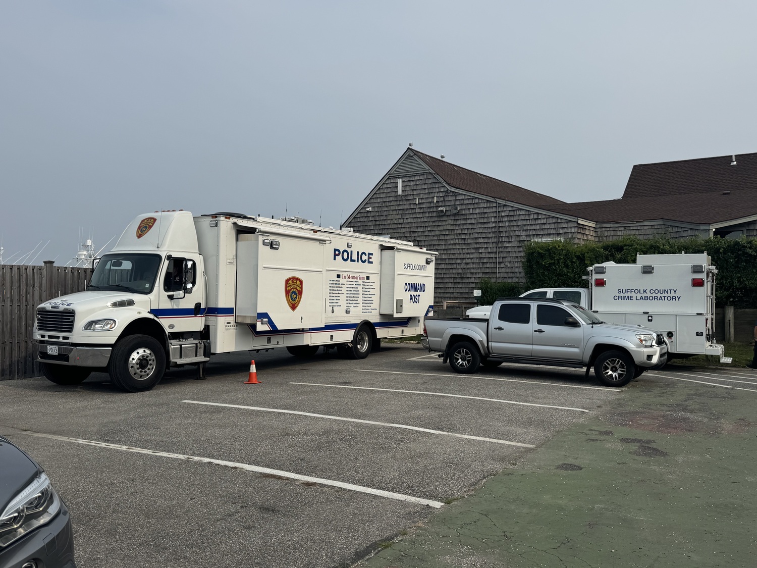 Suffolk County Police Department has a command center set up at the scene near Montauk Yacht Club. T.E. McMORROW