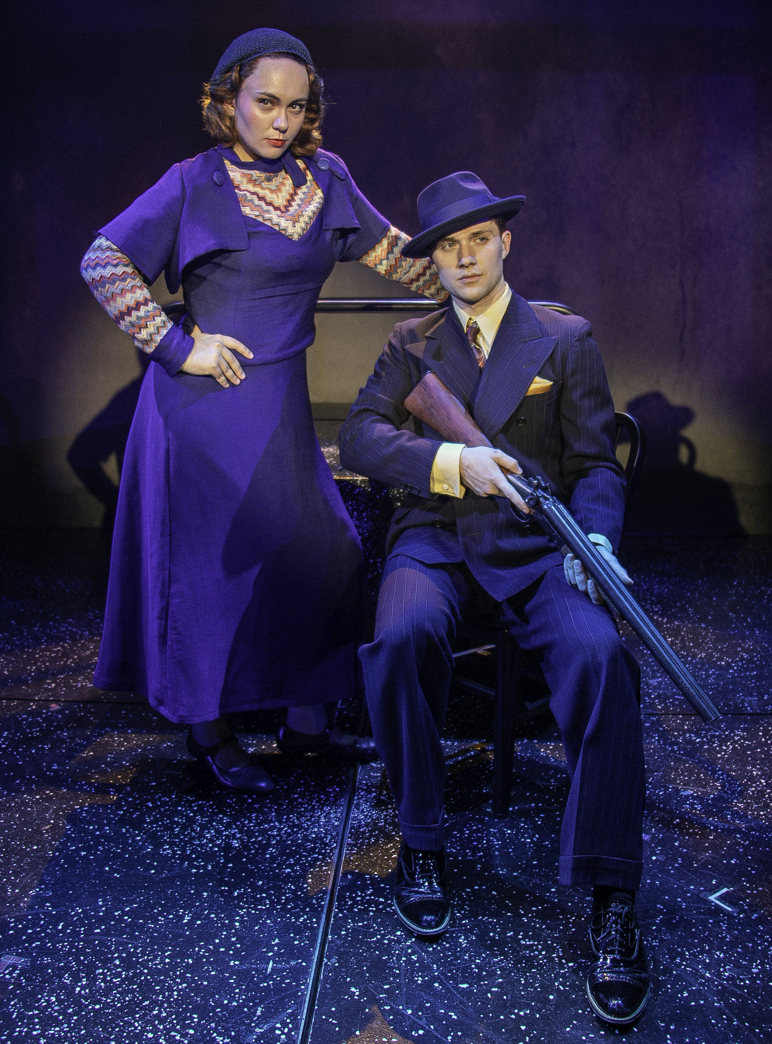 Lyda Jade Harlan (Bonnie) and Charlie Webb (Clyde) in Bay Street Theater's production of 