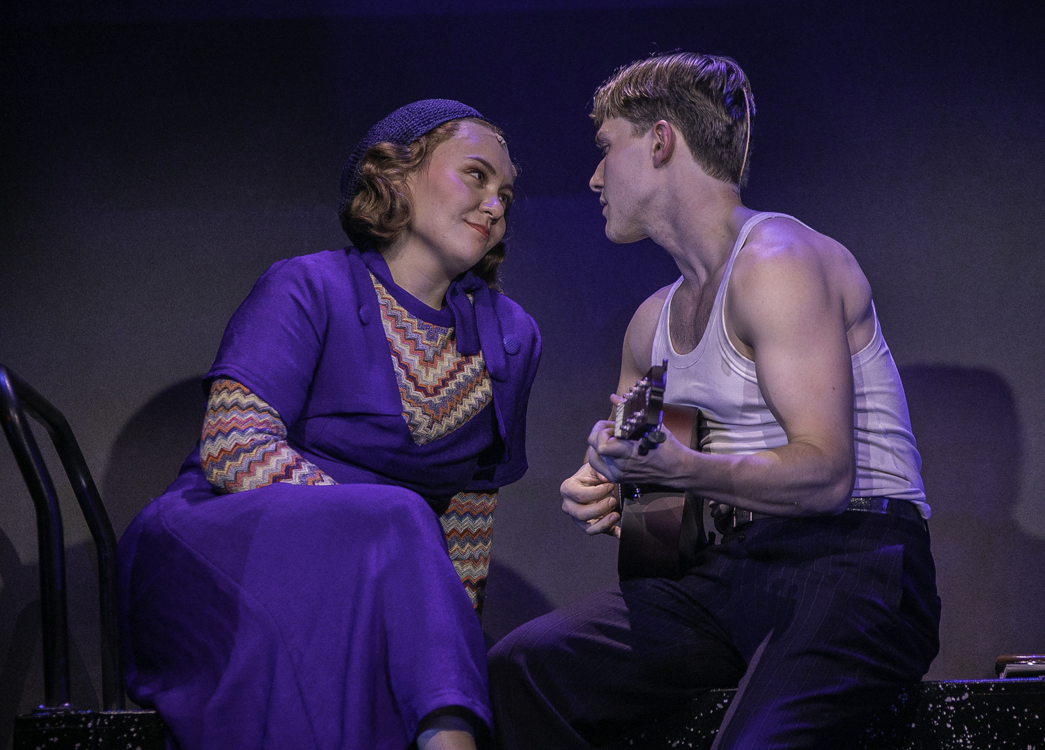 Lyda Jade Harlan (Bonnie) and Charlie Webb (Clyde) in Bay Street Theater's production of 