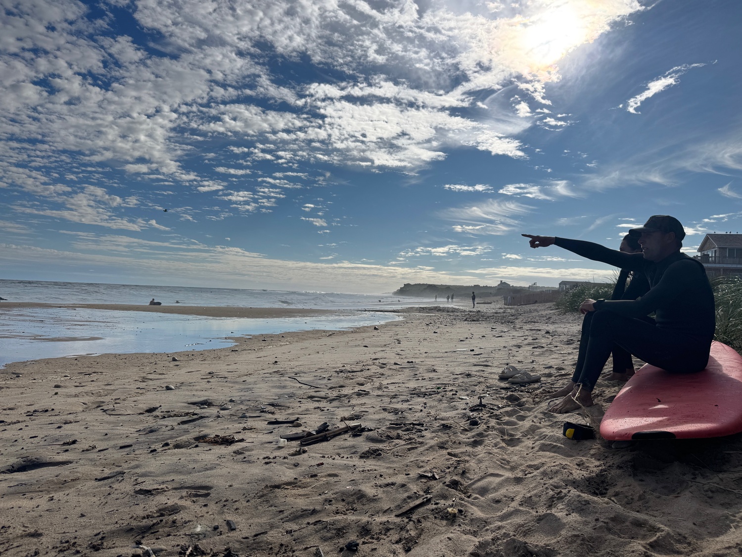 Surfers eagerly anticipating swells up to 15 feet from Hurricane Erin arriving on the South Fork beaches on Wednesday. EMMA WRIGHT
