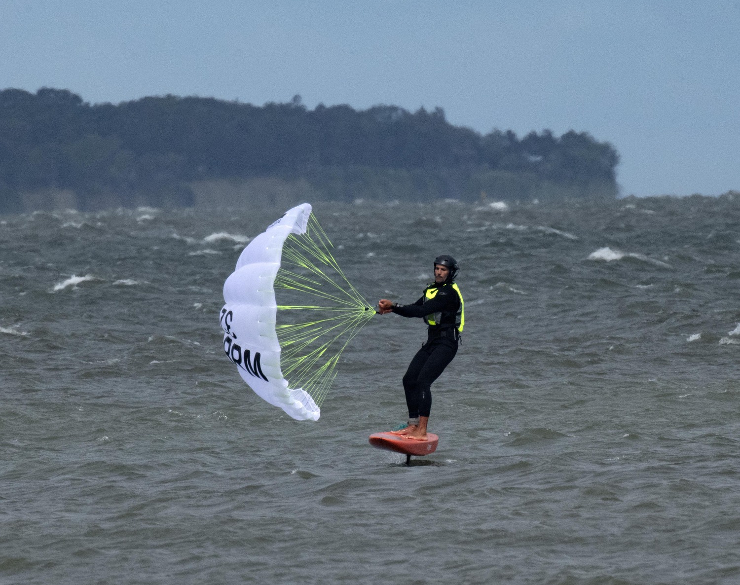 Hydrofoil board riders gathered in Montauk last week to take advantage of the rare convergence of strong easterly winds and the giant swells from Hurricane Erin. DOUG KUNTZ